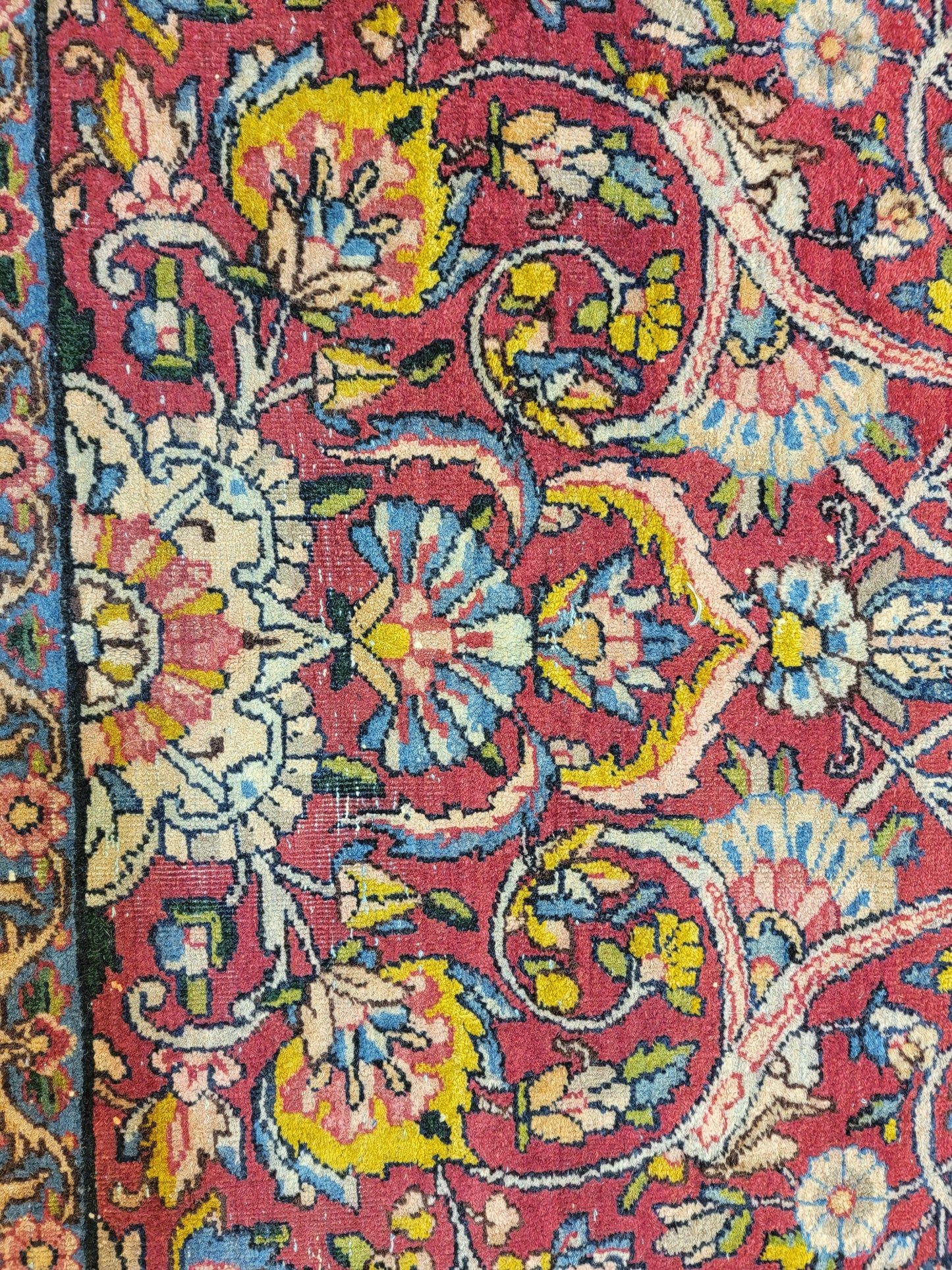 Antique Hand-Knotted Wool Area Rug Kerman Rahvar Collectible 8'7" x 11'9"