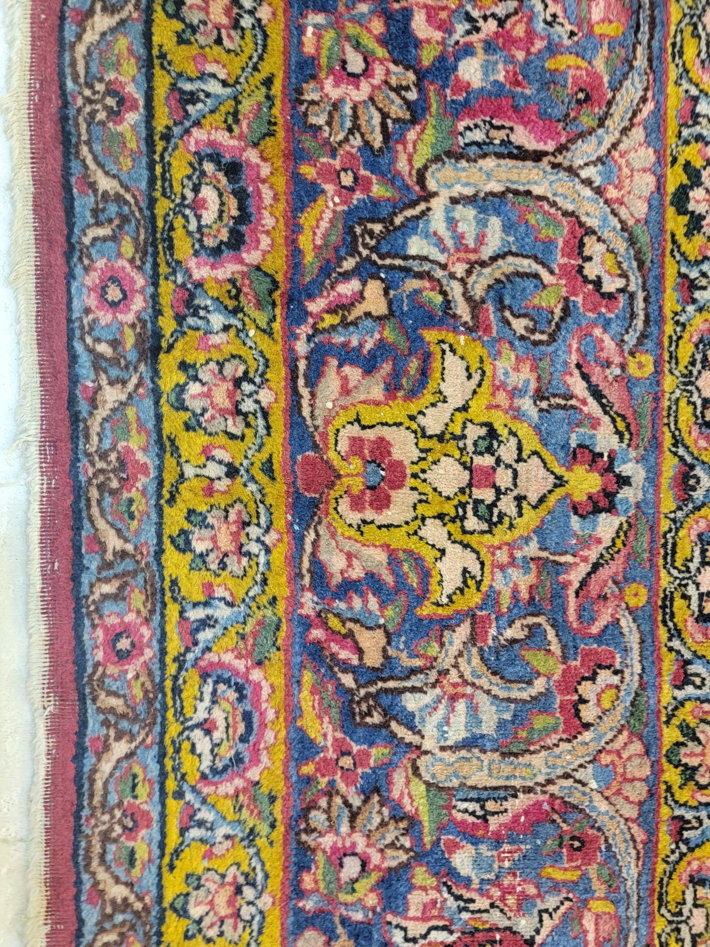 Antique Hand-Knotted Wool Area Rug Kerman Rahvar Collectible 8'7" x 11'9"