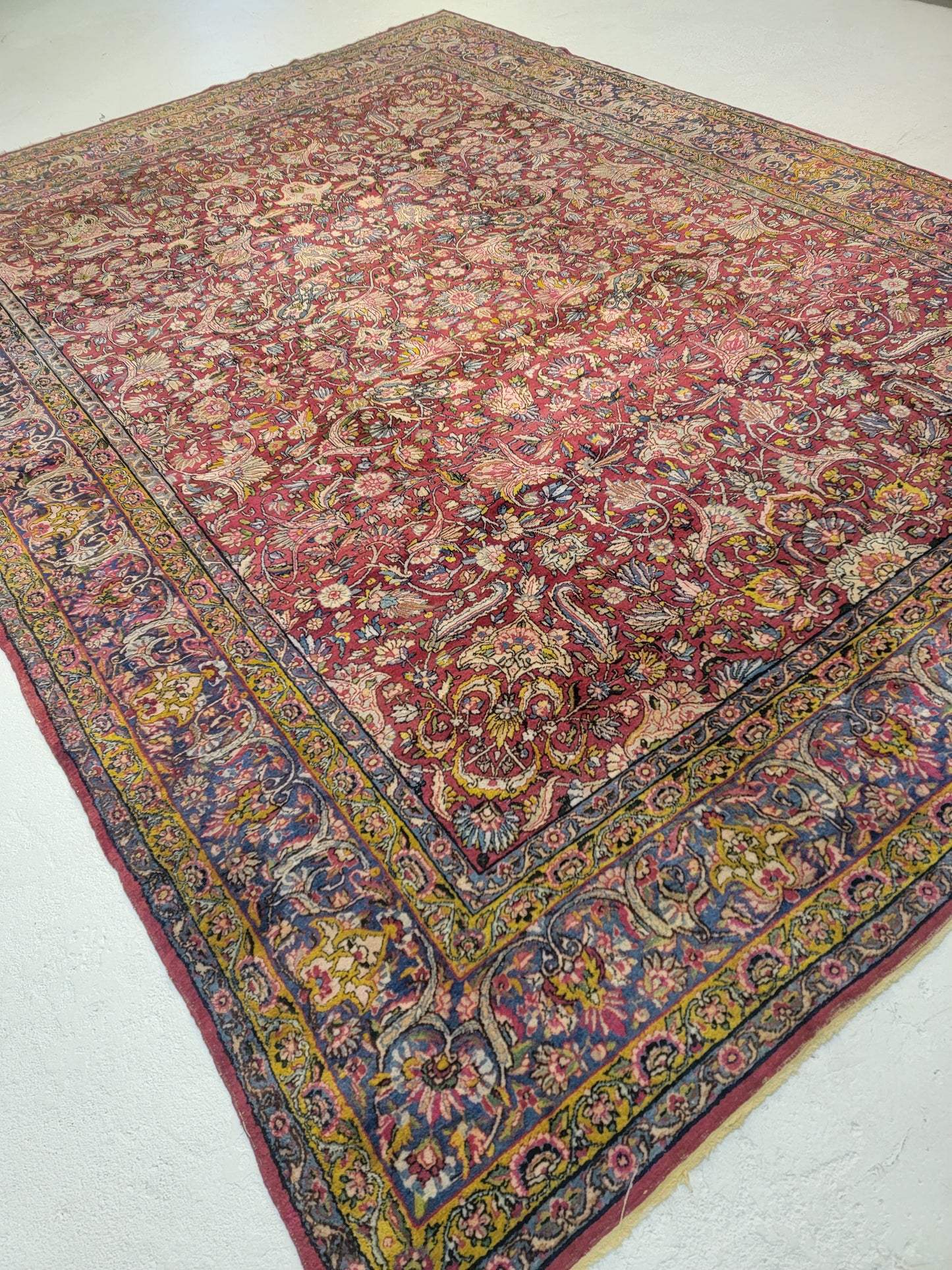 Antique Hand-Knotted Wool Area Rug Kerman Rahvar Collectible 8'7" x 11'9"