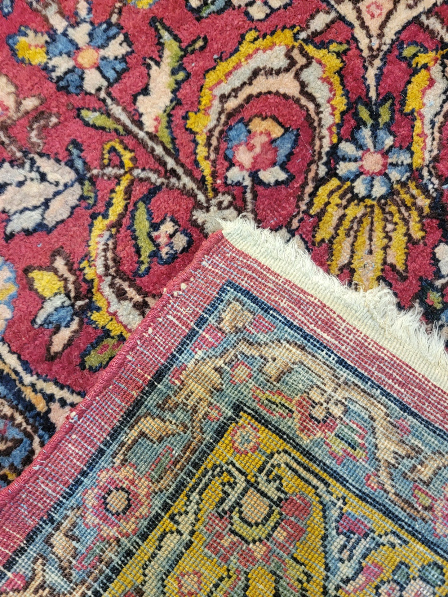 Antique Hand-Knotted Wool Area Rug Kerman Rahvar Collectible 8'7" x 11'9"