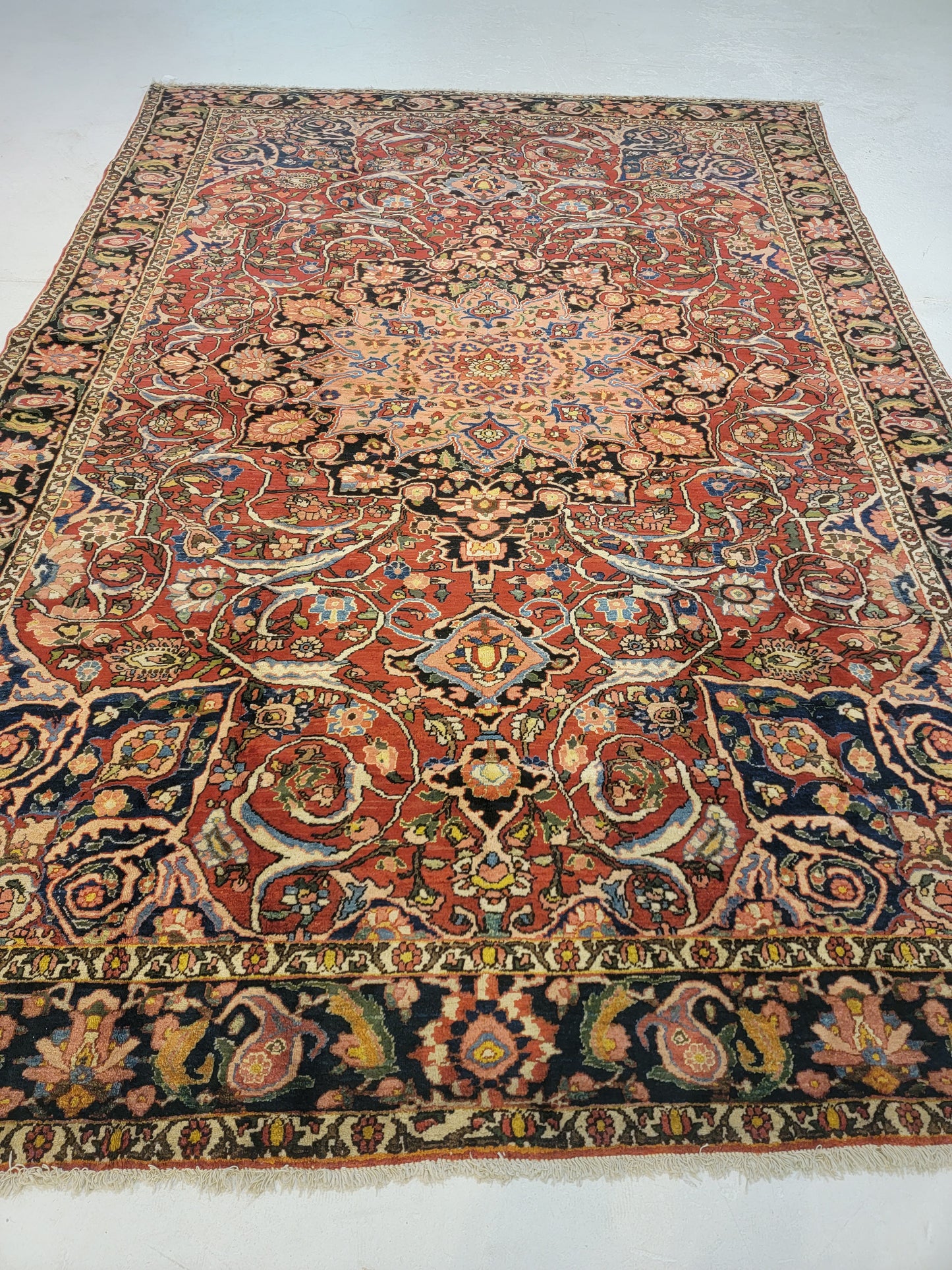 Antique Hand-Knotted Wool Area Rug Bakhtiari Saman 7'2" x 10'3"