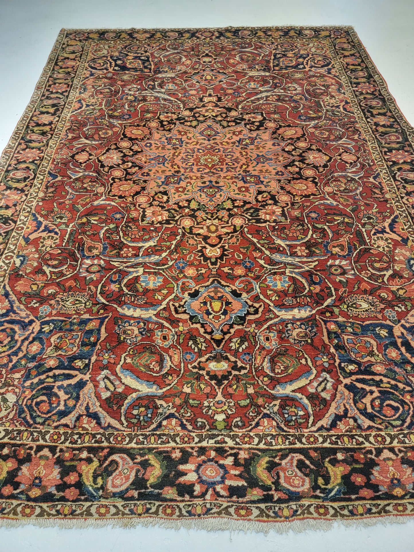 Antique Hand-Knotted Wool Area Rug Bakhtiari Saman 7'2" x 10'3"