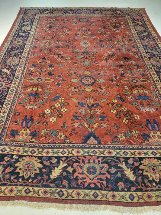 Antique Hand-Knotted Wool Area Rug Mahal 8'5" x 11'