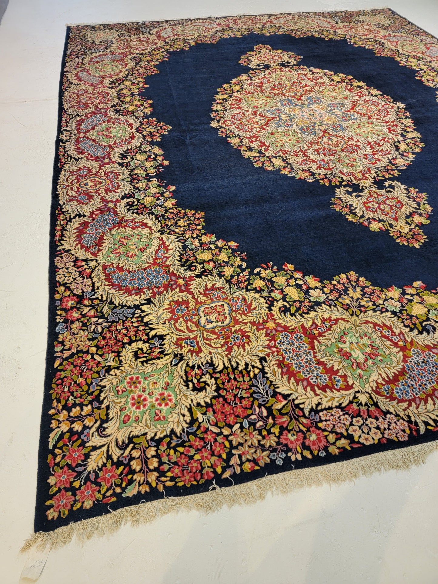 Antique Hand-Knotted Wool Rug Kerman 11'2" x 14'8"