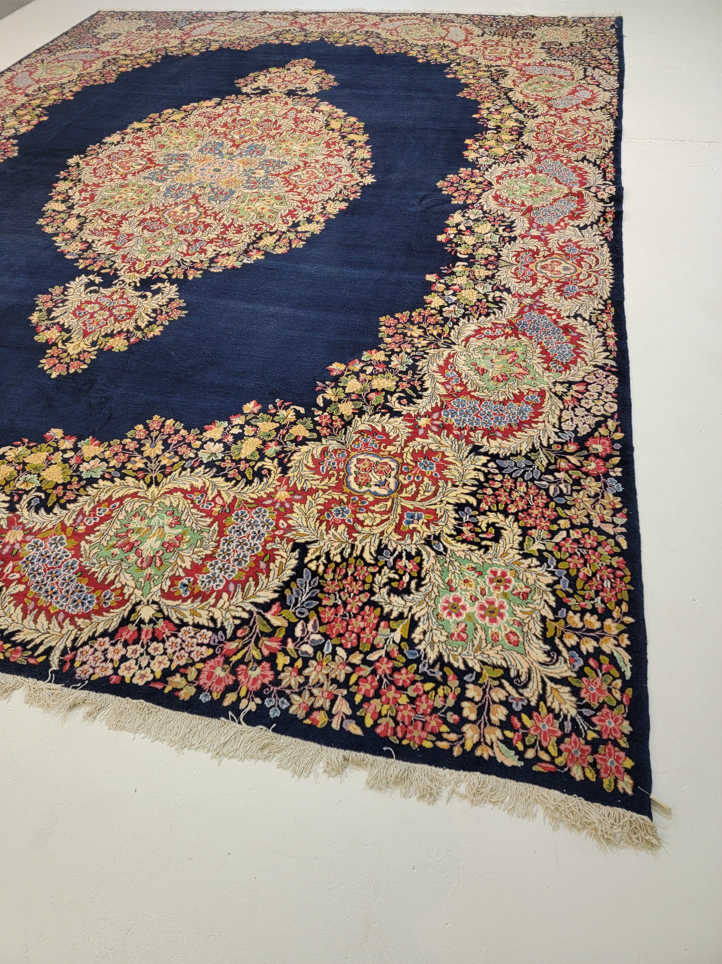 Antique Hand-Knotted Wool Rug Kerman 11'2" x 14'8"