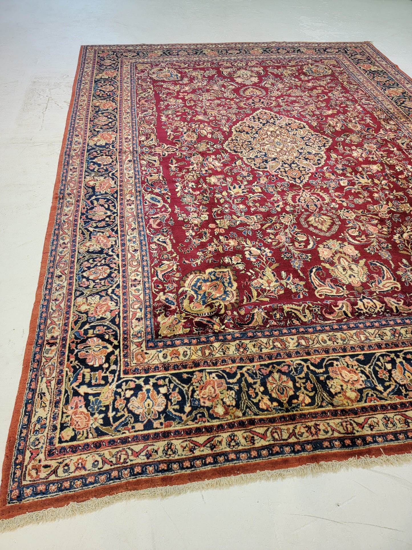 Antique Hand-Knotted Wool Rug Ghazvin 9'1" x 12'