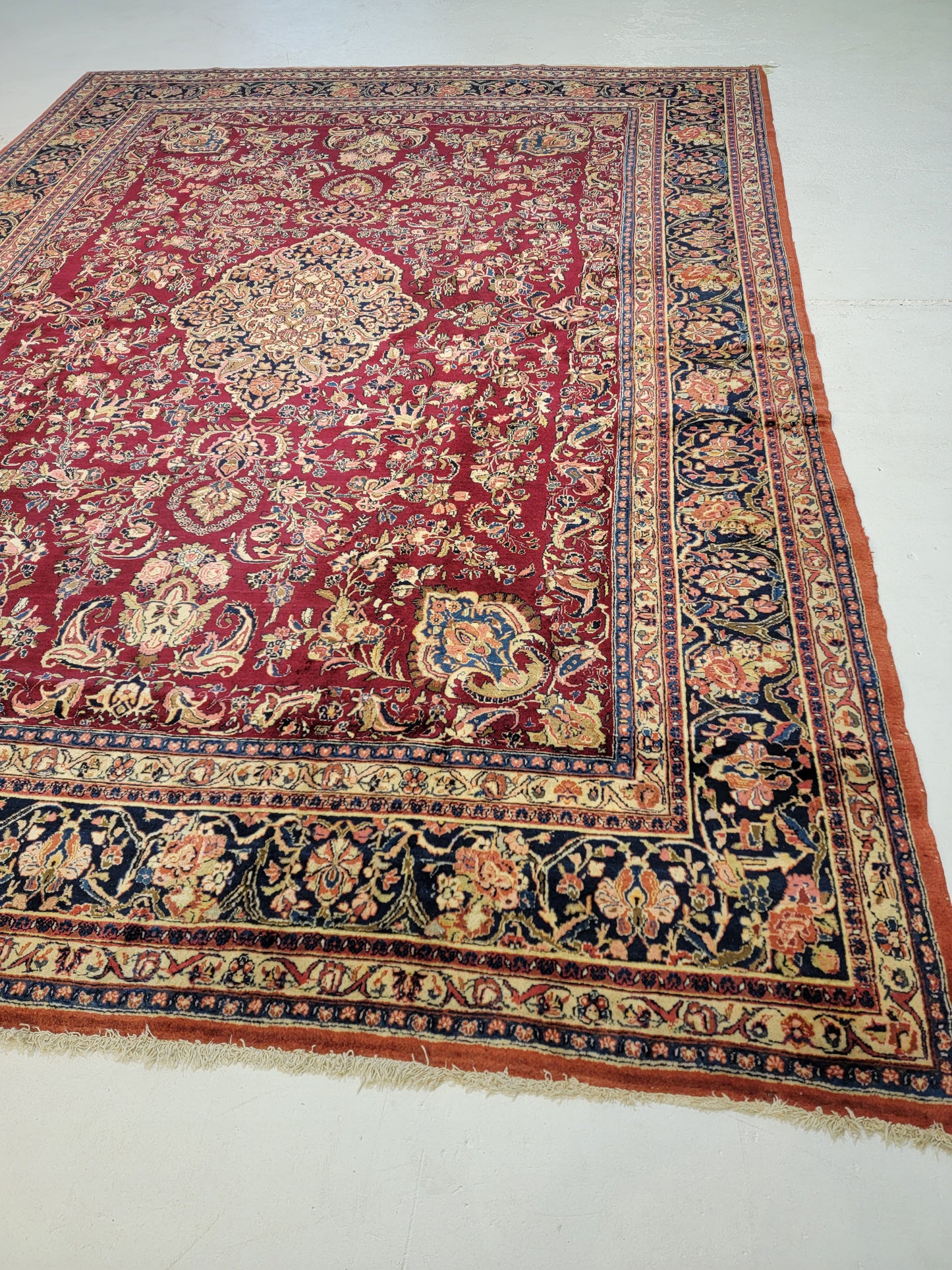 Antique Hand-Knotted Wool Rug Ghazvin 9'1" x 12'