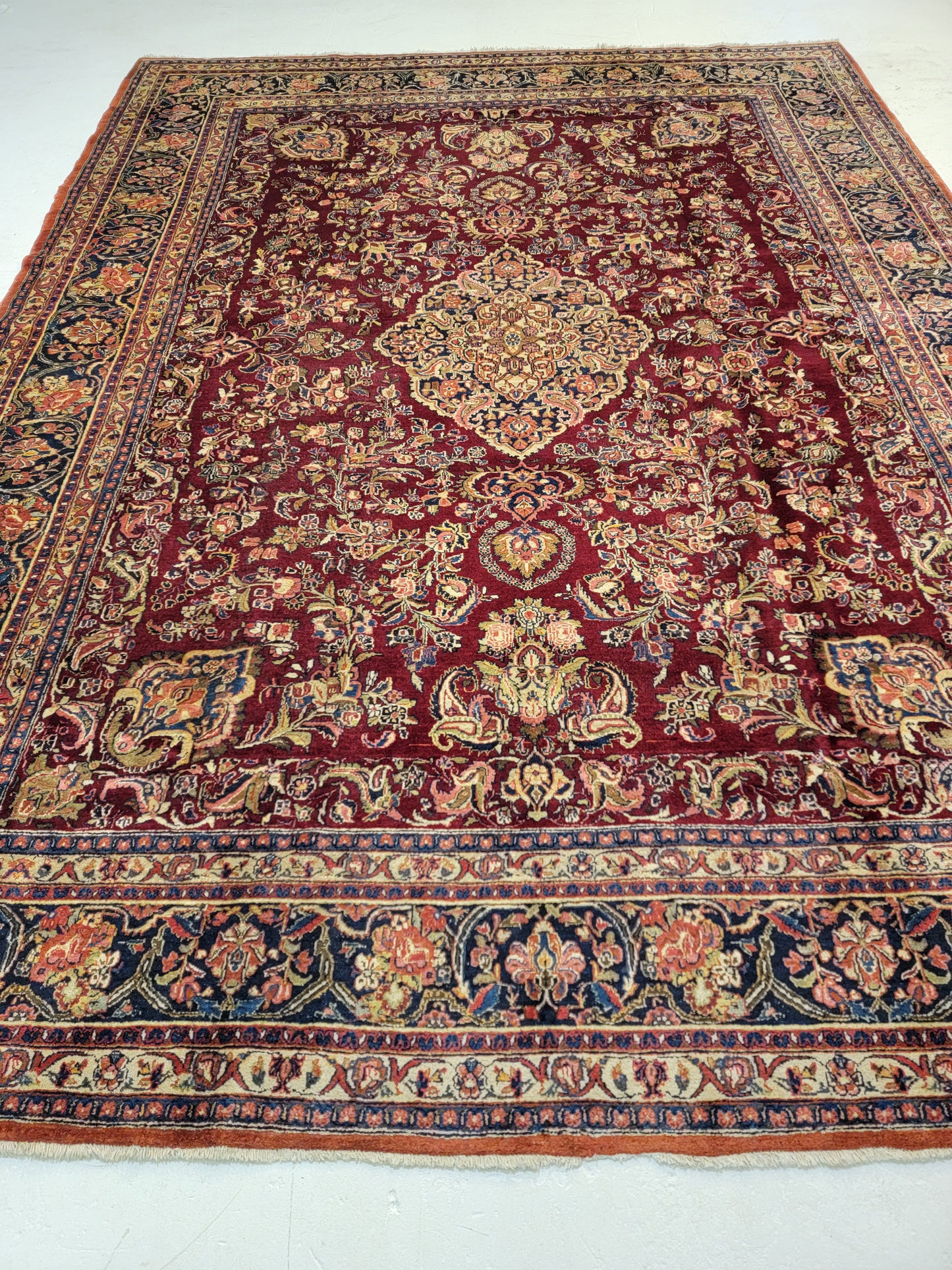 Antique Hand-Knotted Wool Rug Ghazvin 9'1" x 12'