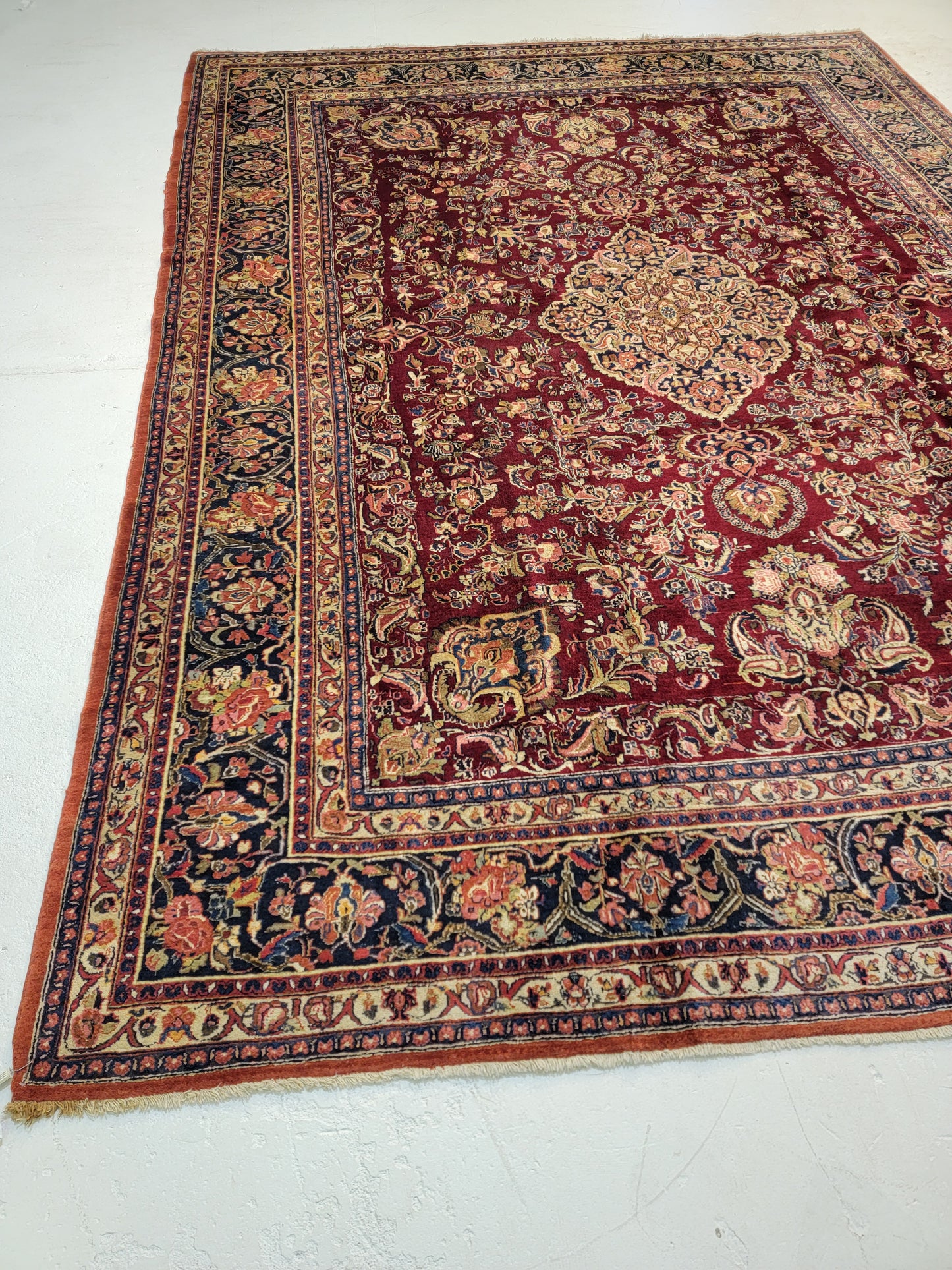 Antique Hand-Knotted Wool Rug Ghazvin 9'1" x 12'