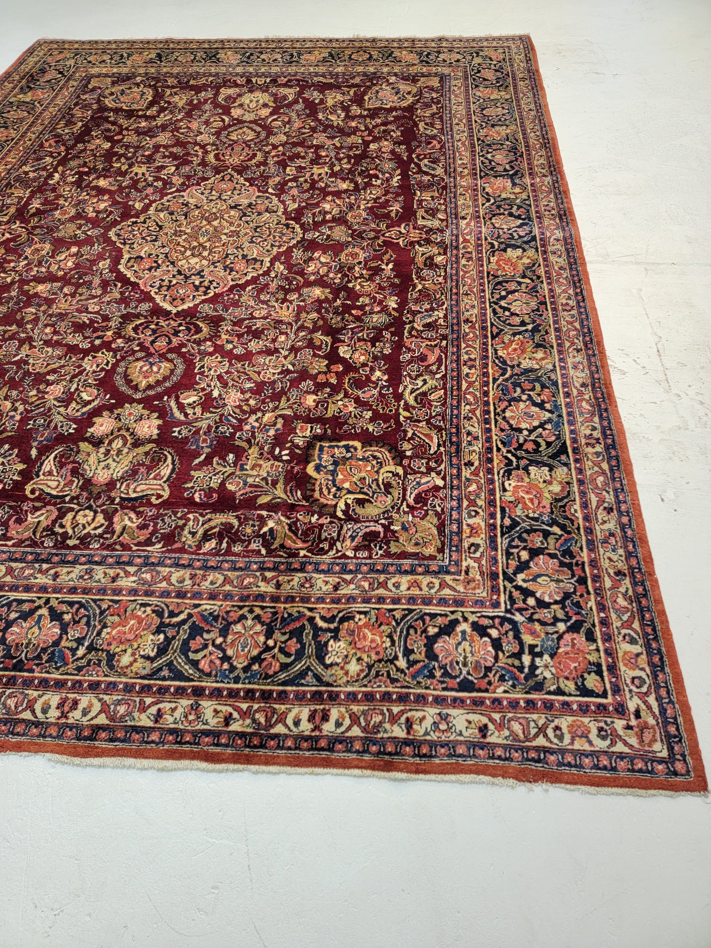 Antique Hand-Knotted Wool Rug Ghazvin 9'1" x 12'
