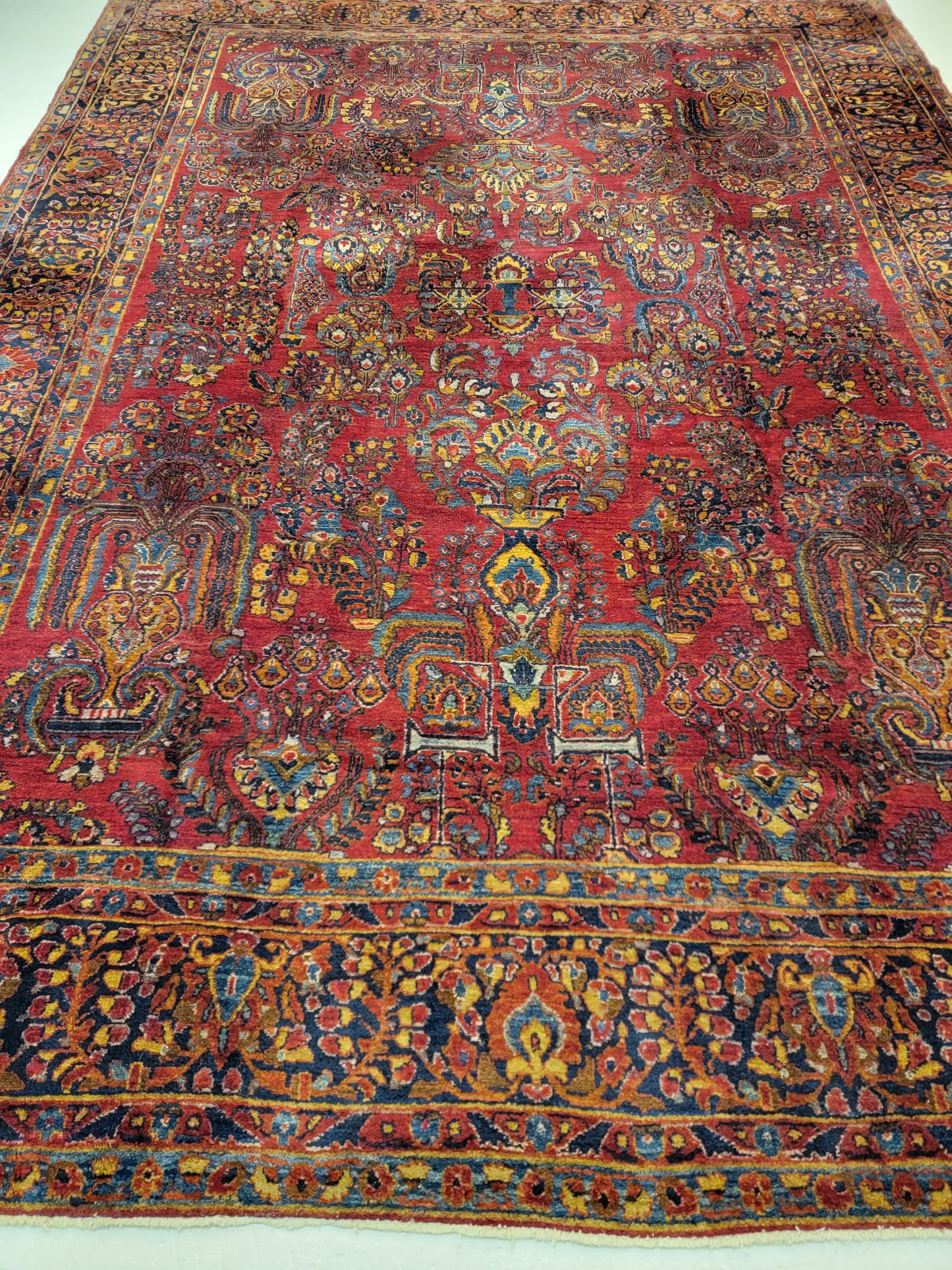 Antique Hand-Knotted Wool Rug Sarouk 8'7" x 11'6"