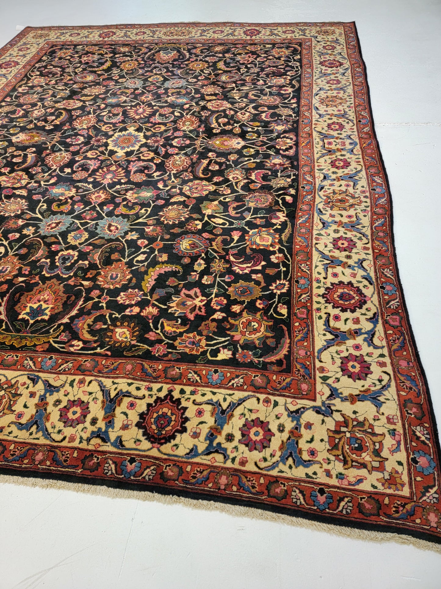 Antique Hand-Knotted Wool Rug Mashad Amoghli 9'10" x 12'9"
