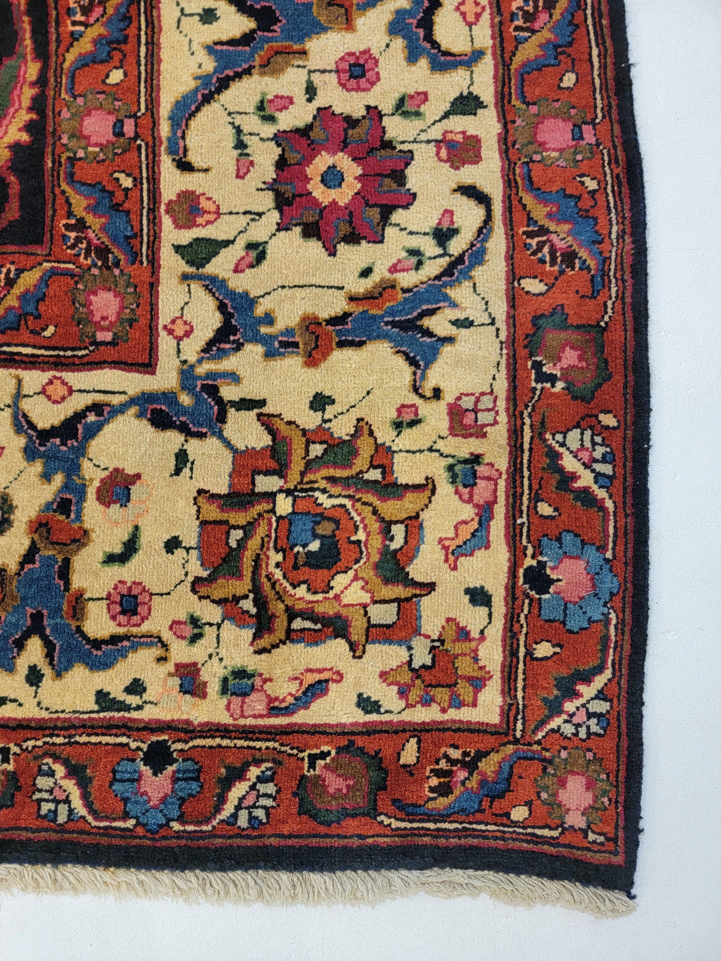 Antique Hand-Knotted Wool Rug Mashad Amoghli 9'10" x 12'9"