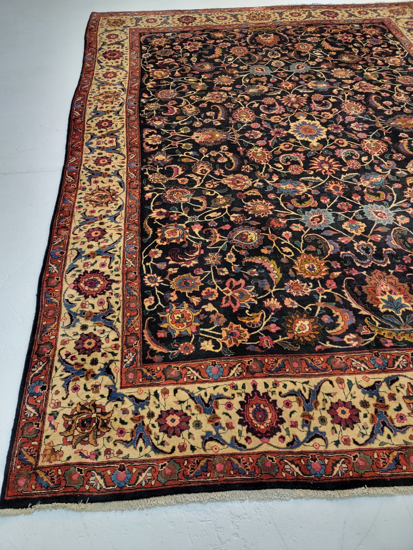 Antique Hand-Knotted Wool Rug Mashad Amoghli 9'10" x 12'9"