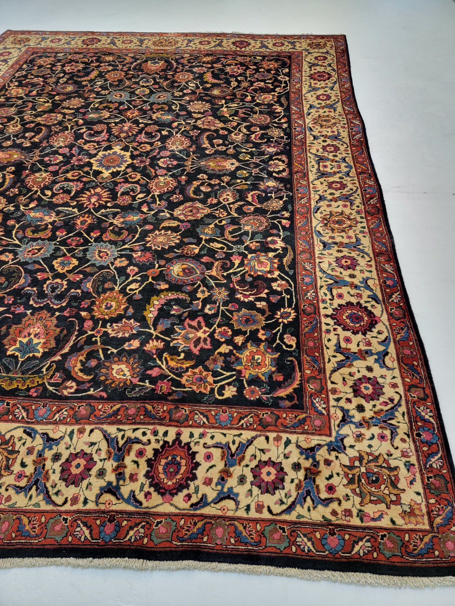 Antique Hand-Knotted Wool Rug Mashad Amoghli 9'10" x 12'9"