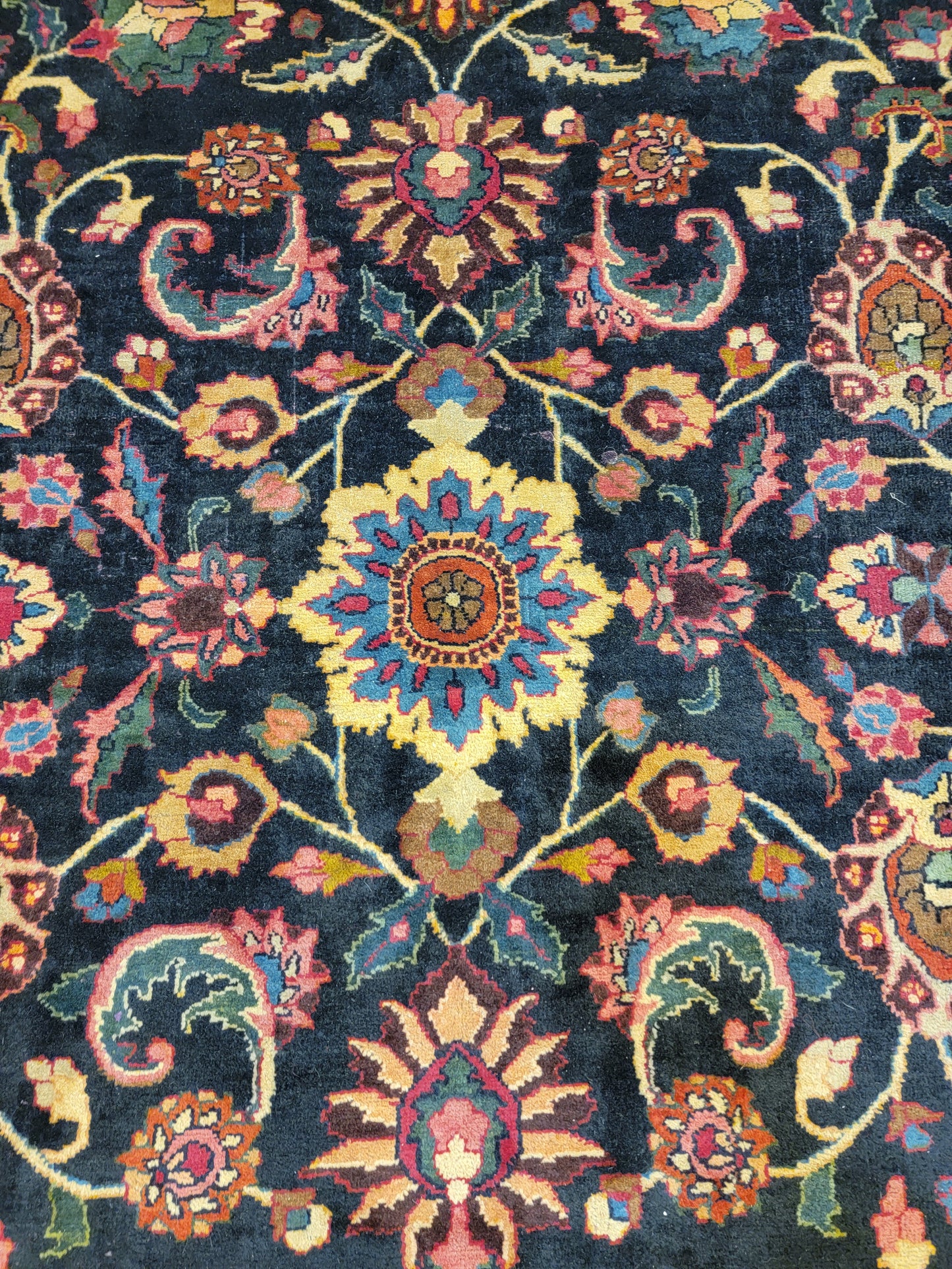 Antique Hand-Knotted Wool Rug Mashad Amoghli 9'10" x 12'9"
