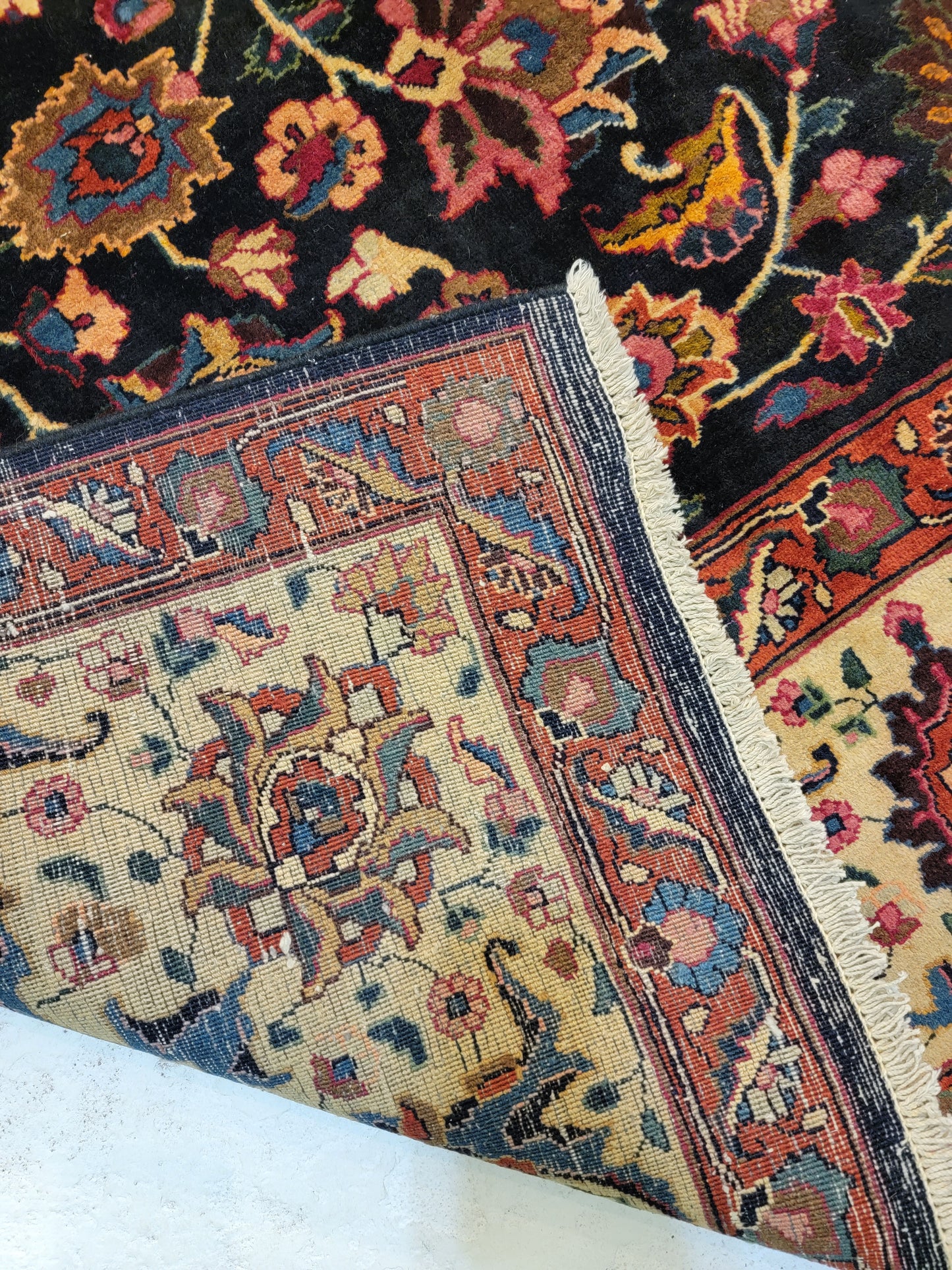 Antique Hand-Knotted Wool Rug Mashad Amoghli 9'10" x 12'9"