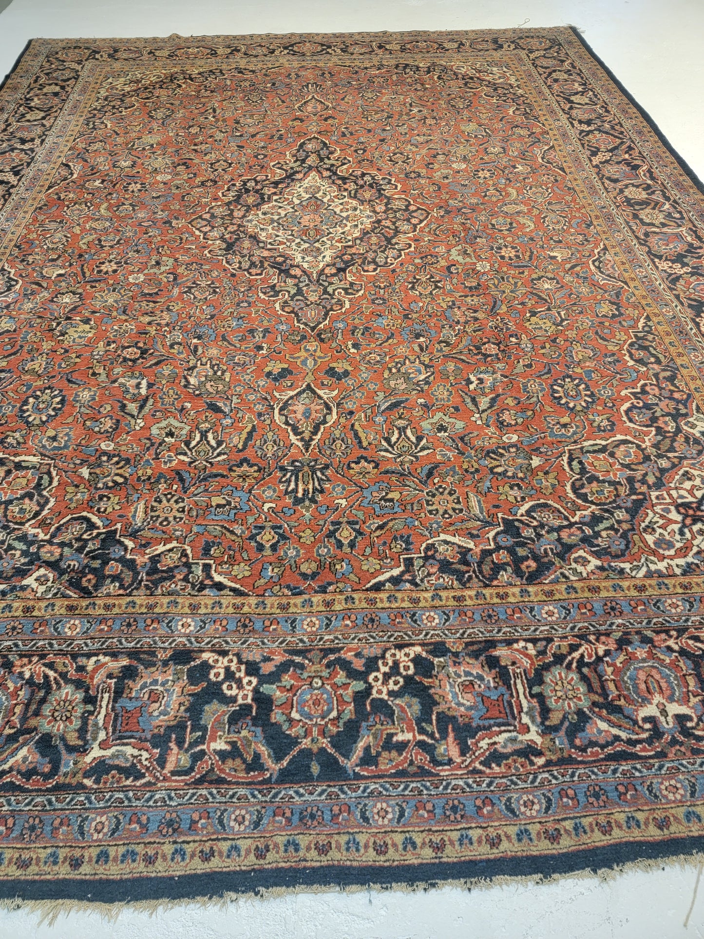Antique Hand-Knotted Wool Rug Kashan 10'3" x 13'8"