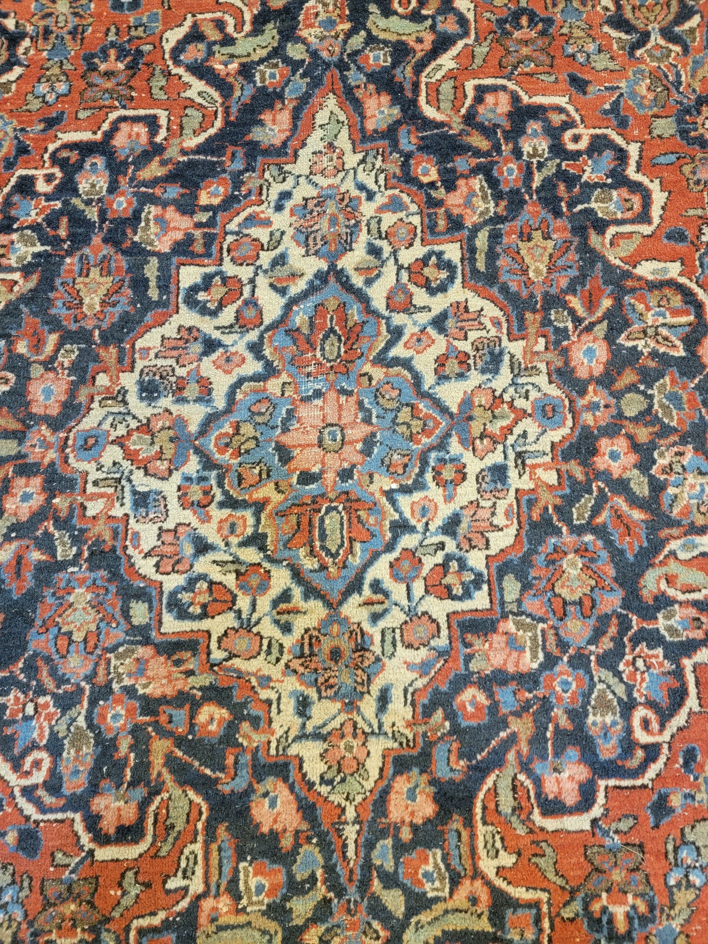 Antique Hand-Knotted Wool Rug Kashan 10'3" x 13'8"