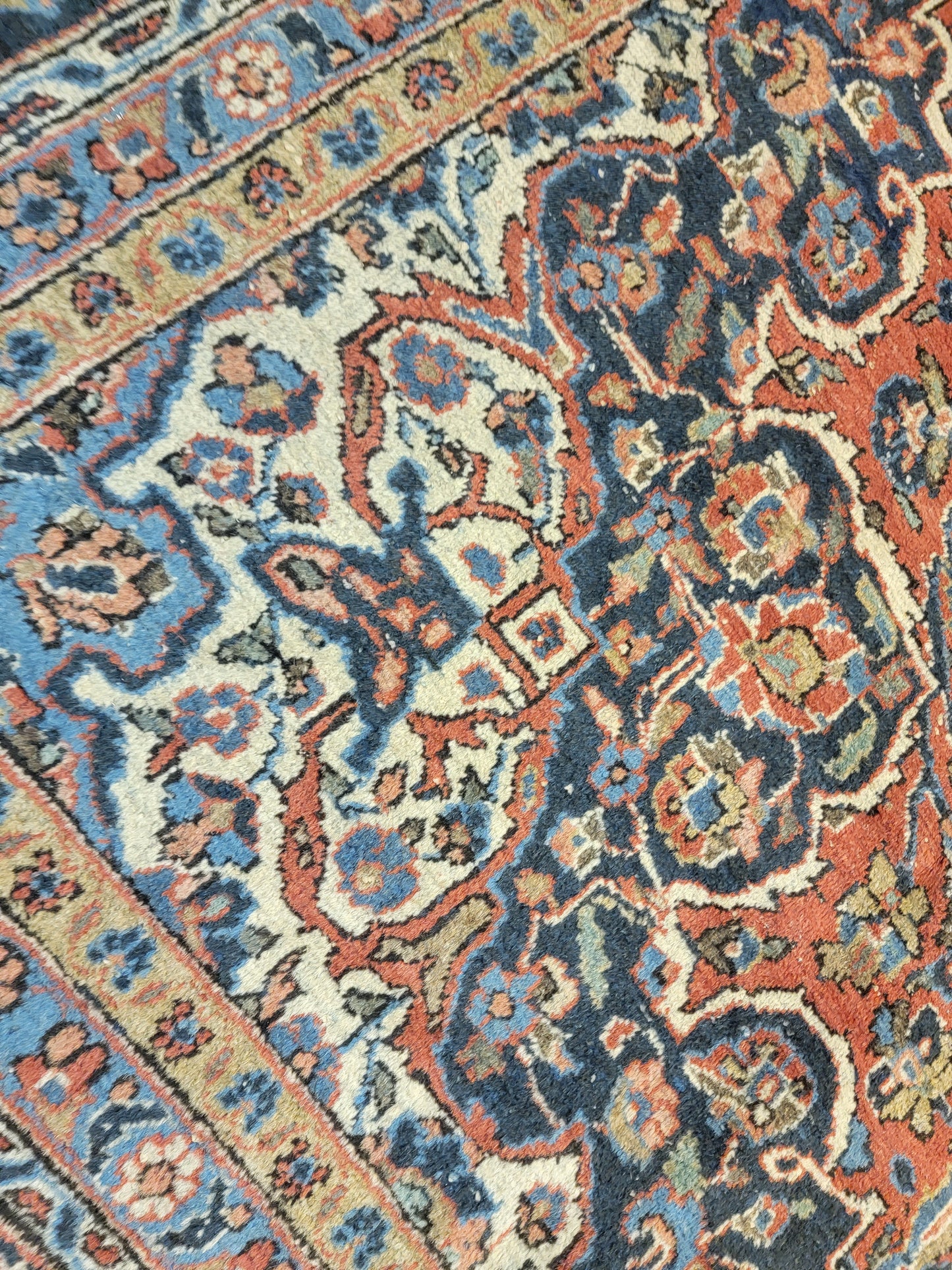 Antique Hand-Knotted Wool Rug Kashan 10'3" x 13'8"