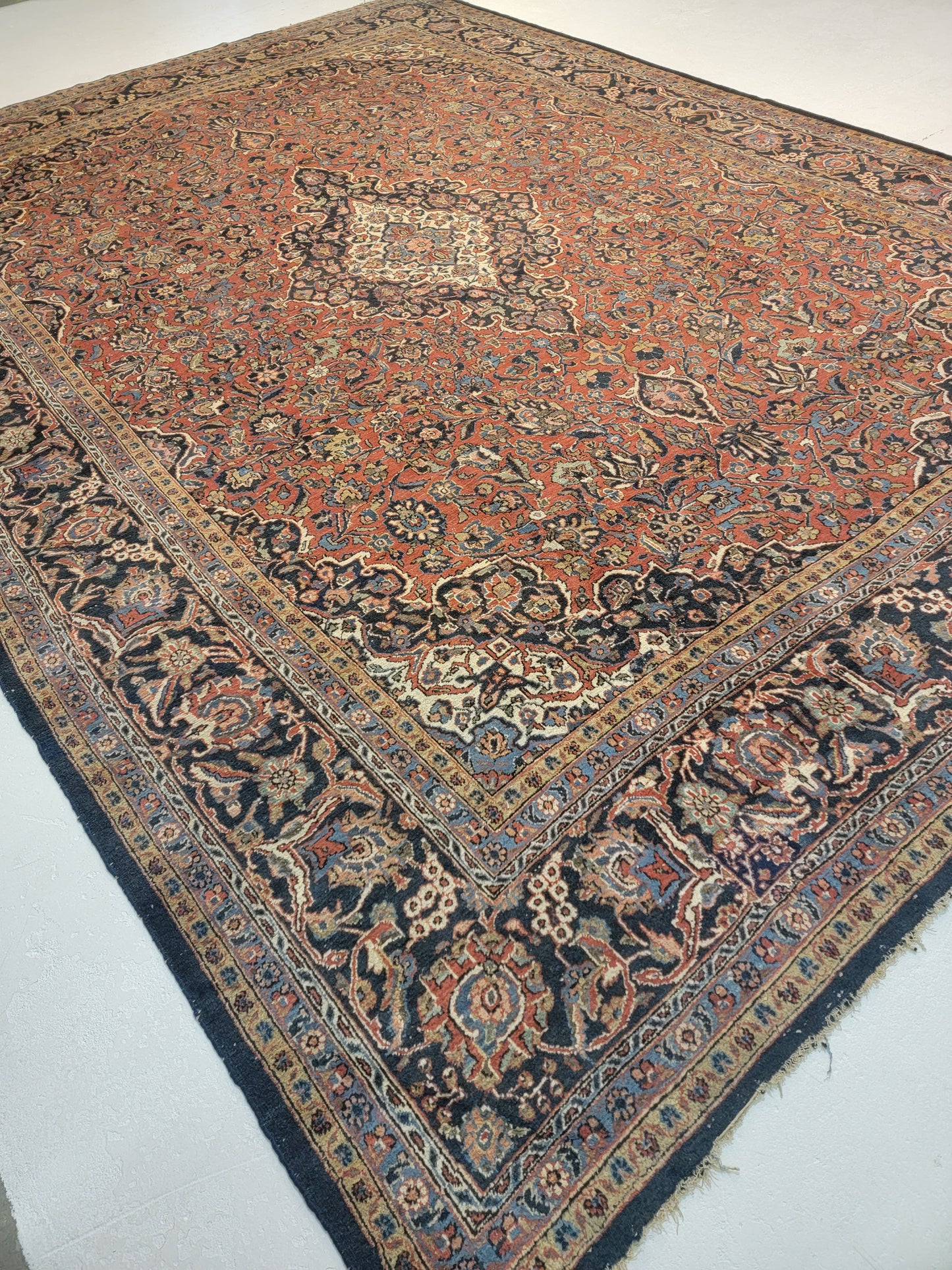 Antique Hand-Knotted Wool Rug Kashan 10'3" x 13'8"
