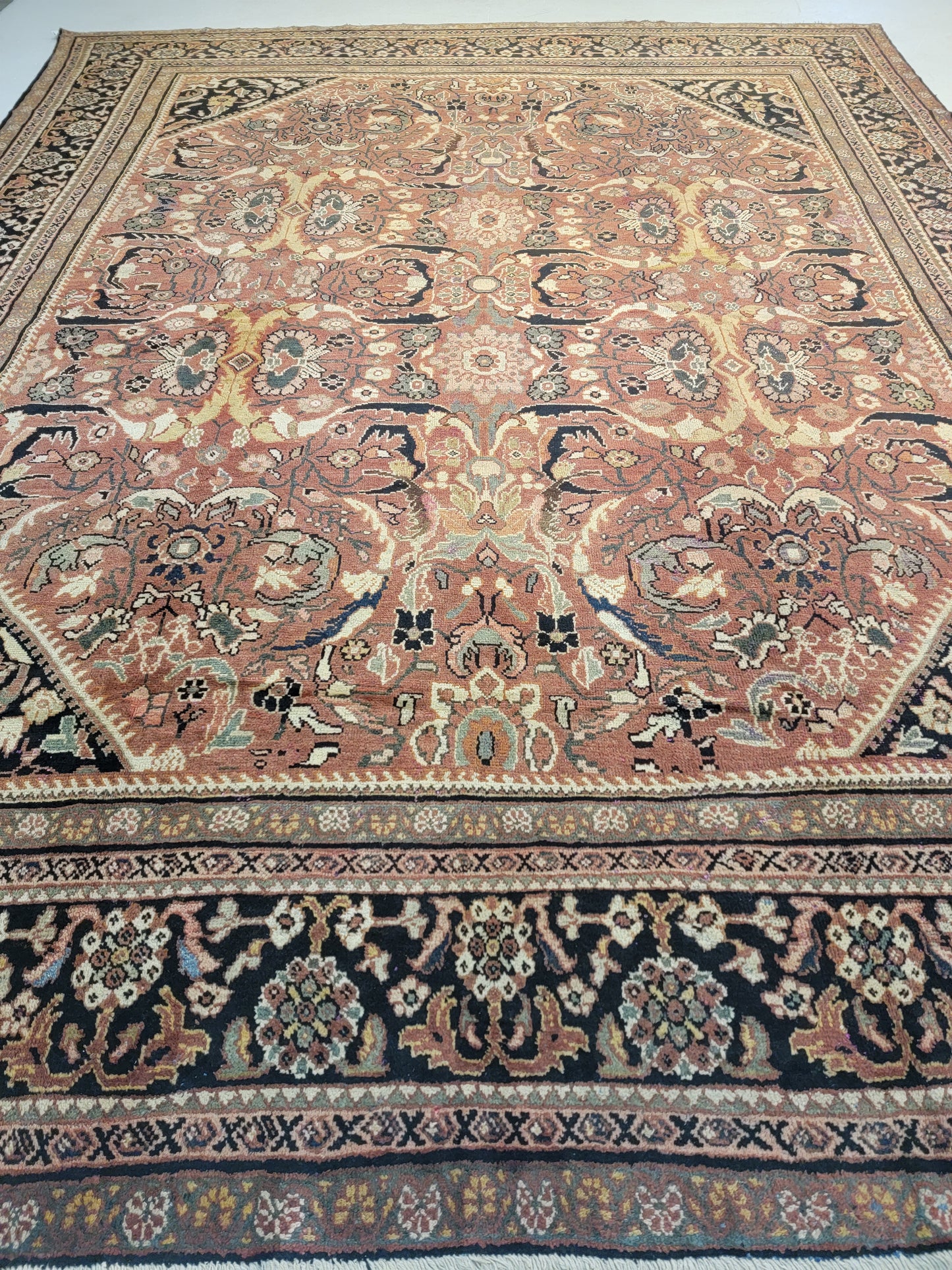 Antique Hand-Knotted Wool Rug Mahal 10'8" x 13'9"