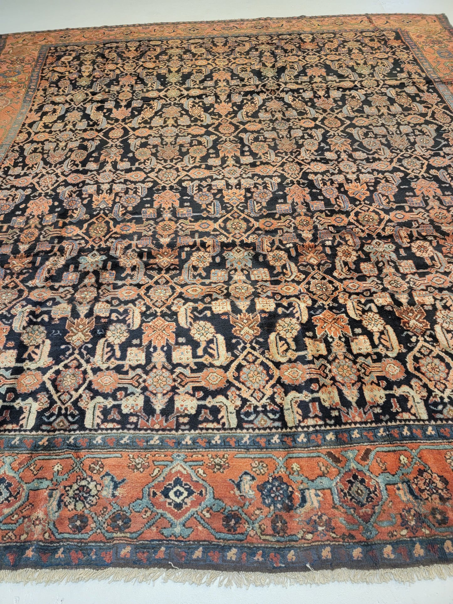 Antique Hand-Knotted Wool Rug Kurdish Malayer Herati Design 10'1" x 10'11"