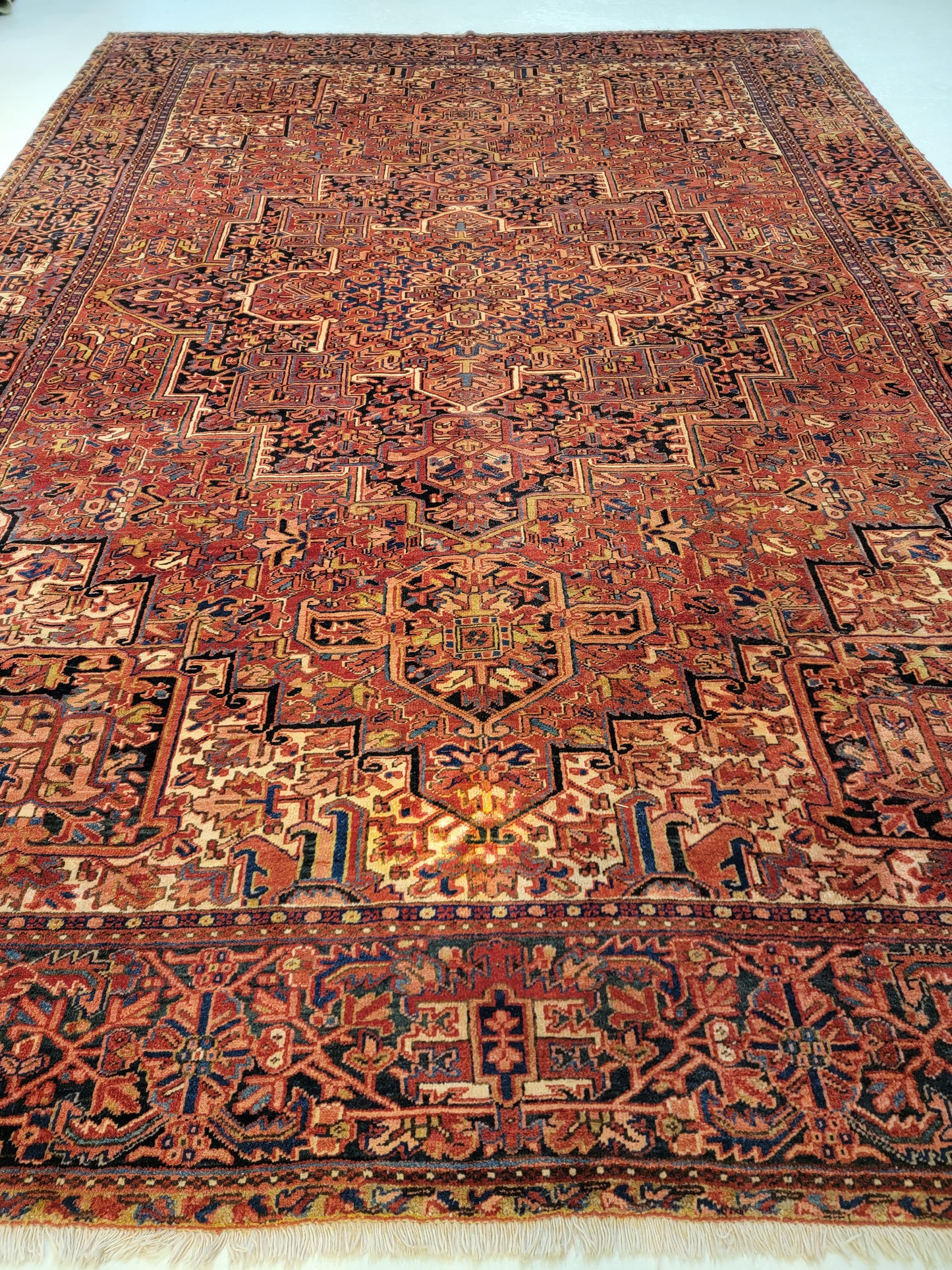 Antique Hand-Knotted Wool Rug Heriz 9'6" x 13'2"
