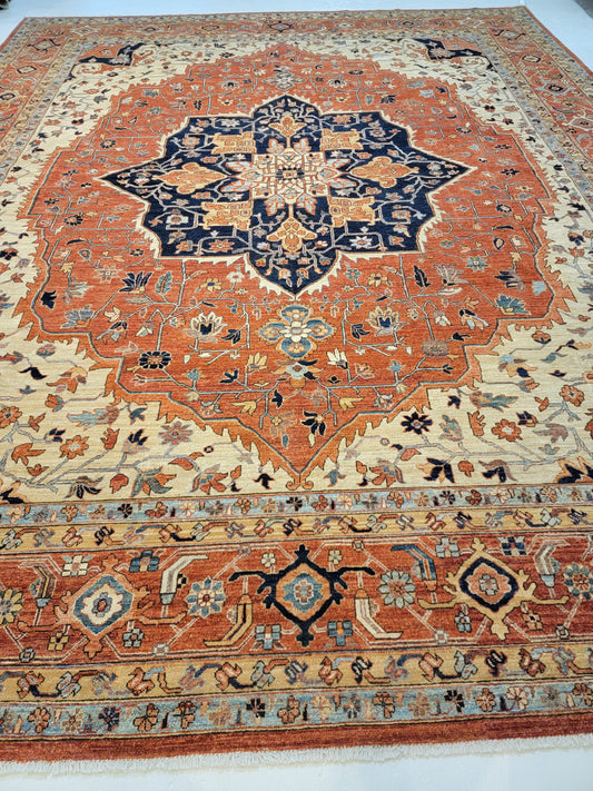 Hand-Knotted Wool Rug Heriz Serapi 11'9" x 14'5"