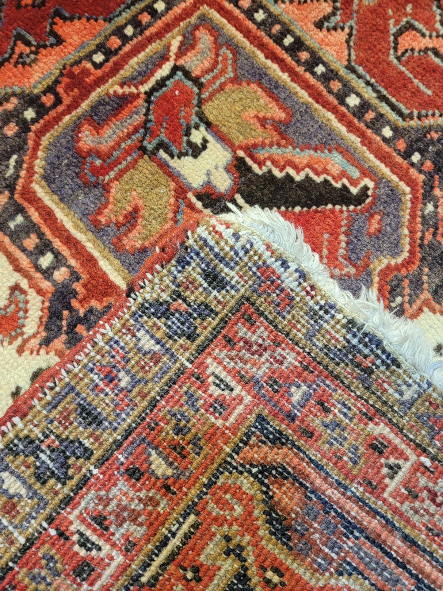 Antique Hand-Knotted Wool Rug Heriz 9'9" x 15'
