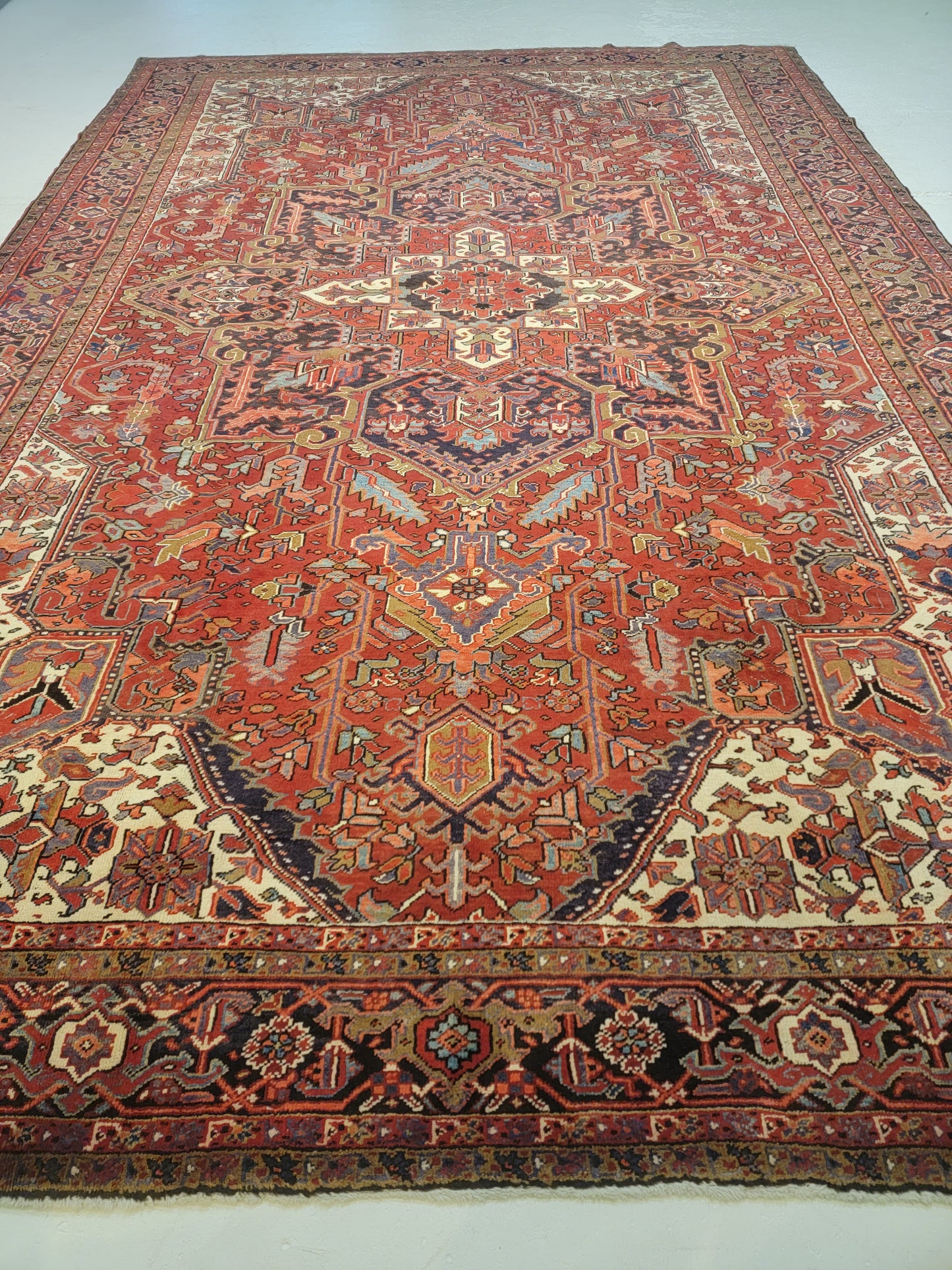Antique Hand-Knotted Wool Rug Heriz 9'9" x 15'
