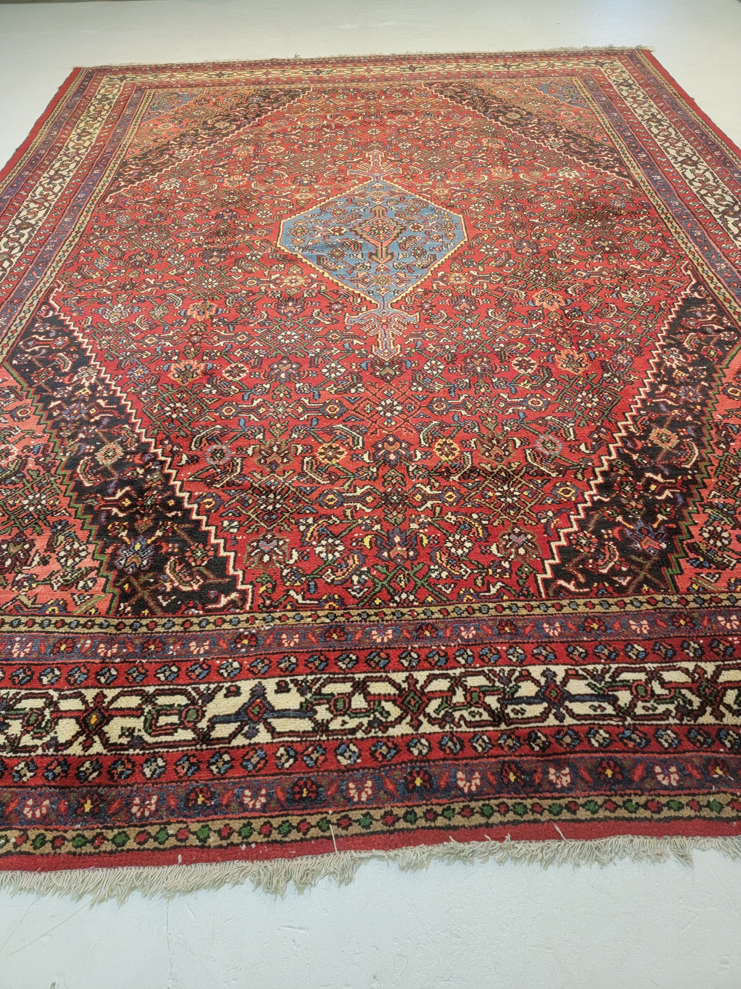 Antique Hand-Knotted Wool Rug Hamedan Bibikabad 10'6" x 13'10"