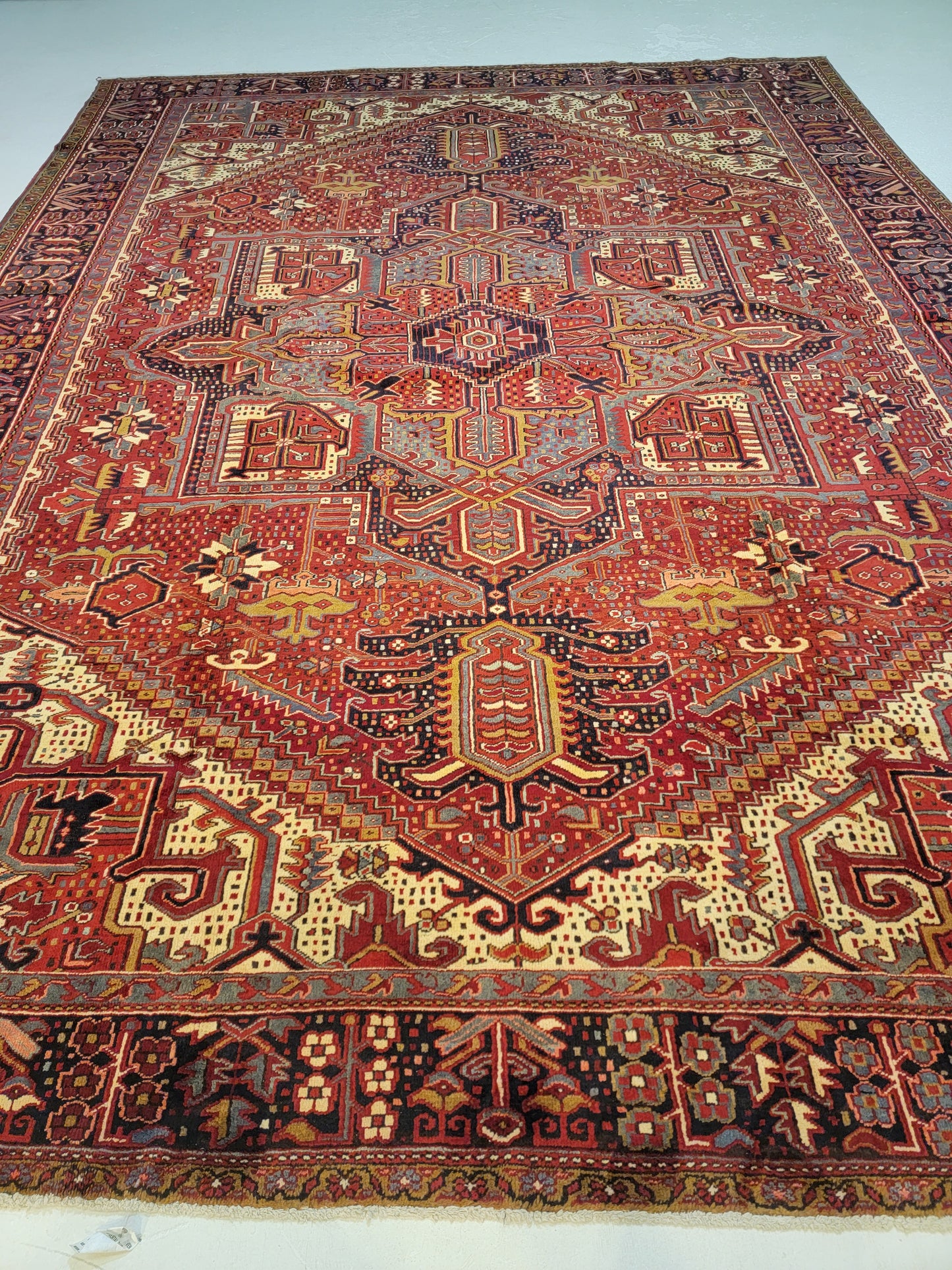 Antique Hand-Knotted Wool Rug Heriz 10'5" x 14'
