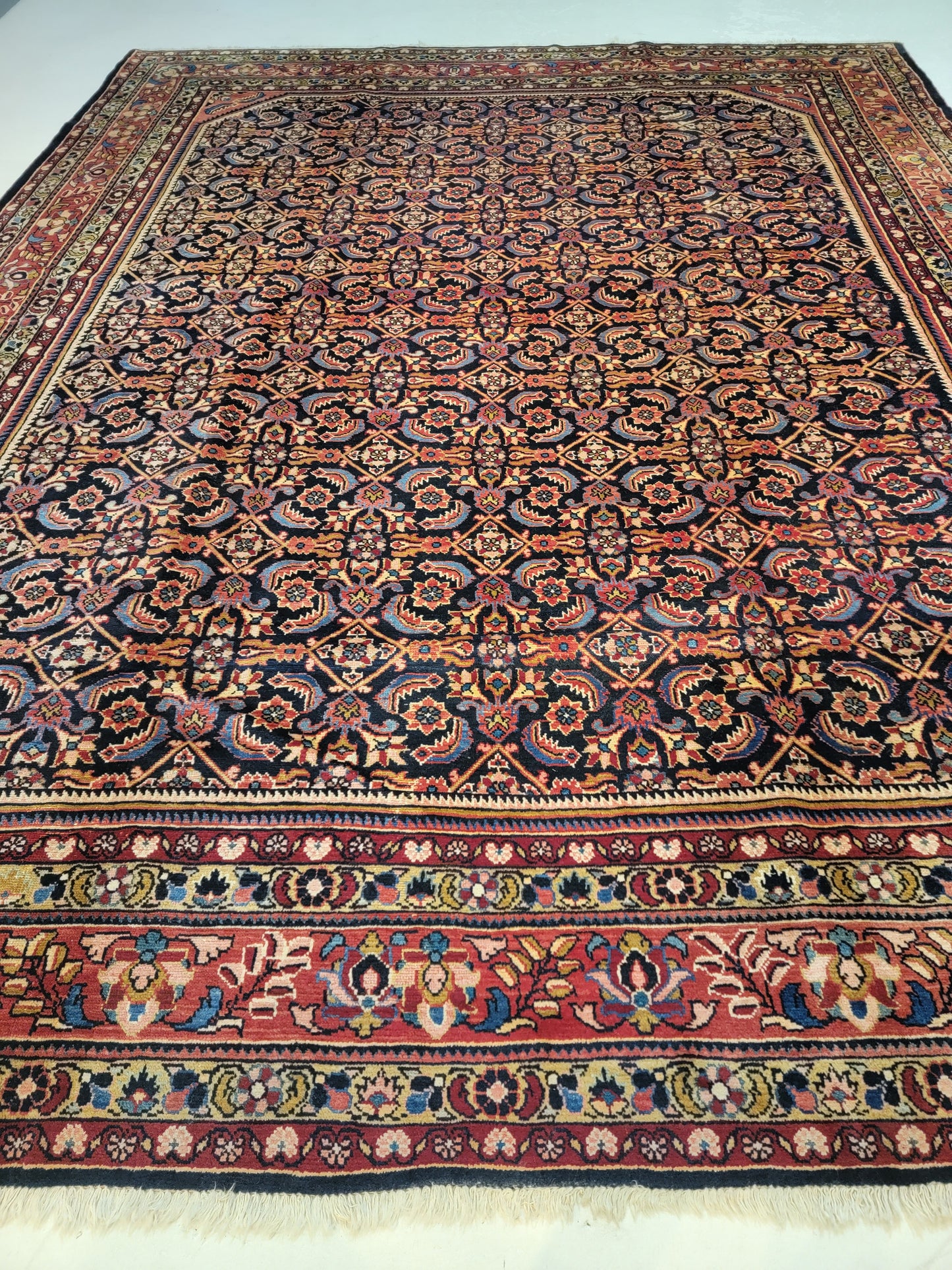Antique Hand-Knotted Wool Rug Hamedan Nanaj 10'10" x 13'9"