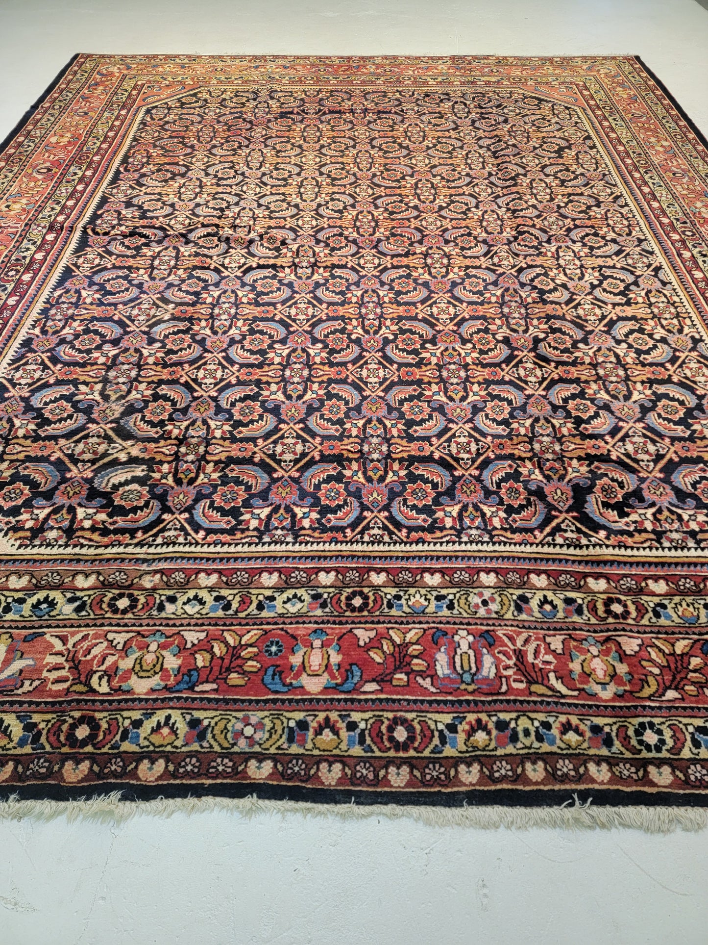 Antique Hand-Knotted Wool Rug Hamedan Nanaj 10'10" x 13'9"