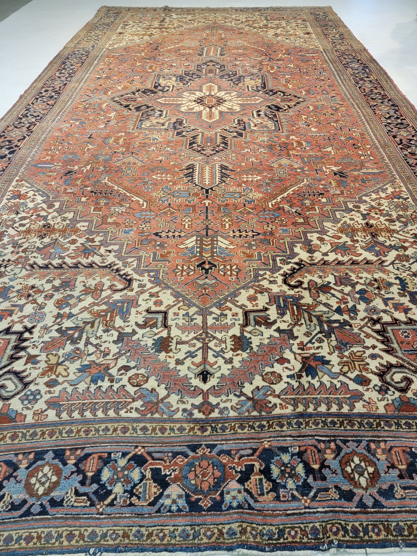 Antique Hand-Knotted Wool Rug Heriz Serapi 9'8" x 18'10"