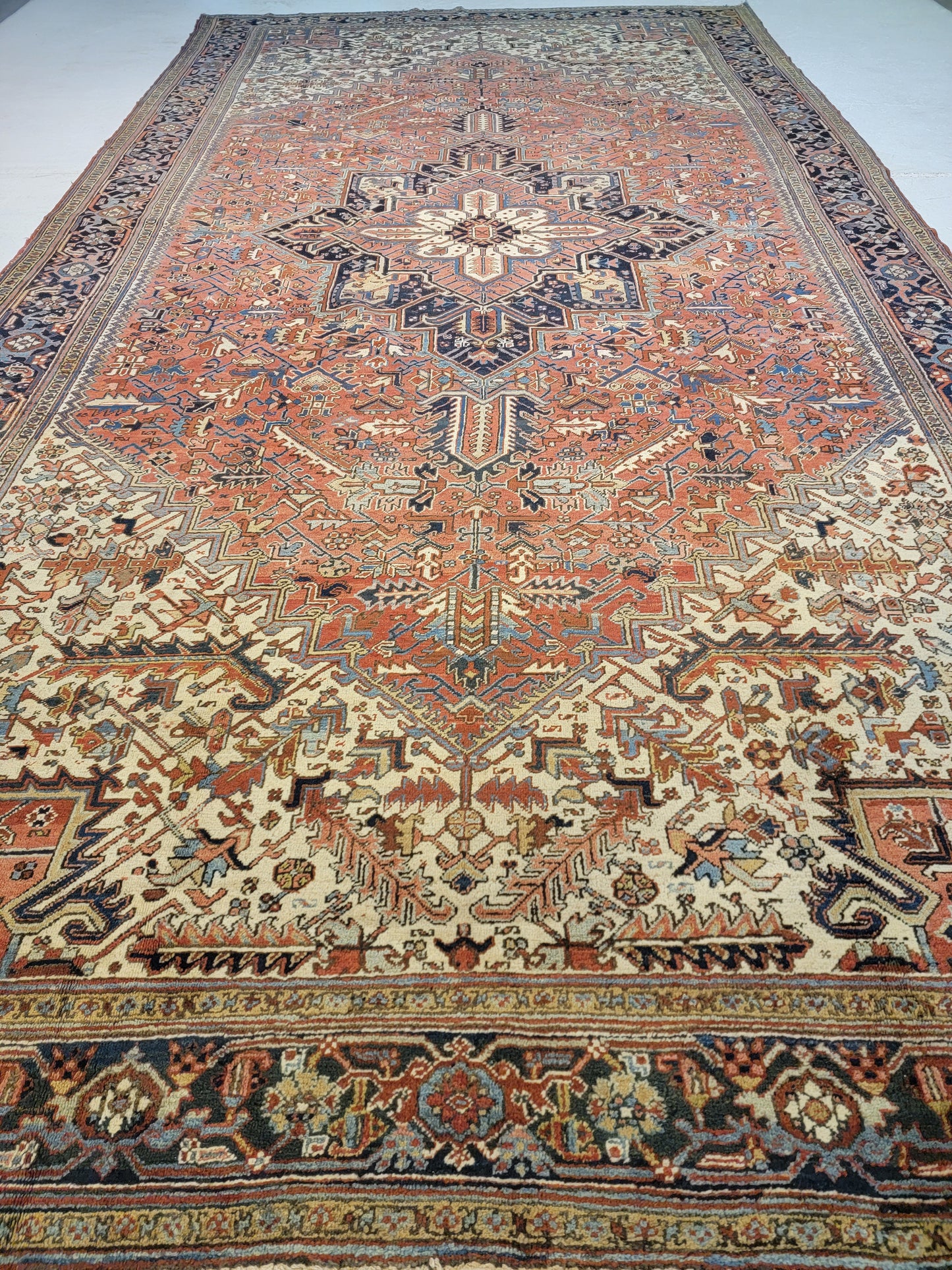 Antique Hand-Knotted Wool Rug Heriz Serapi 9'8" x 18'10"
