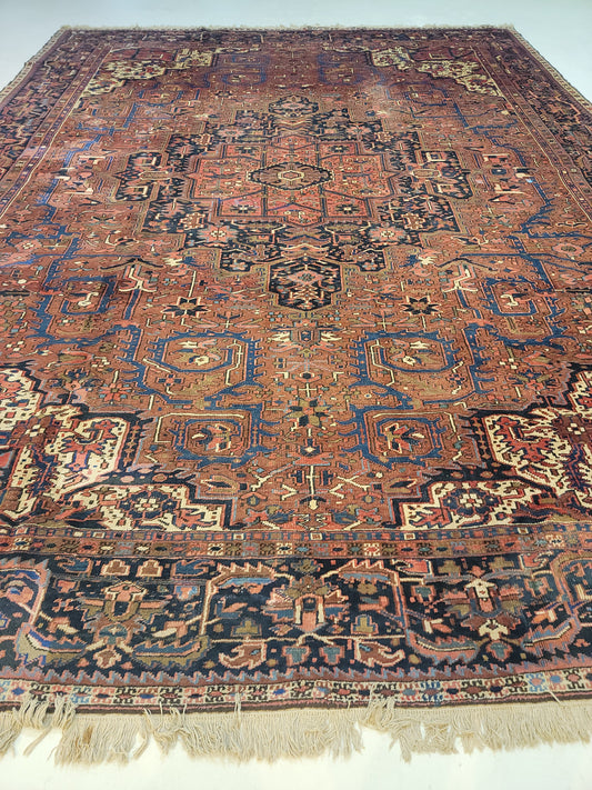 Antique Hand-Knotted Wool Area Rug Heriz 11'6" x 14'10"