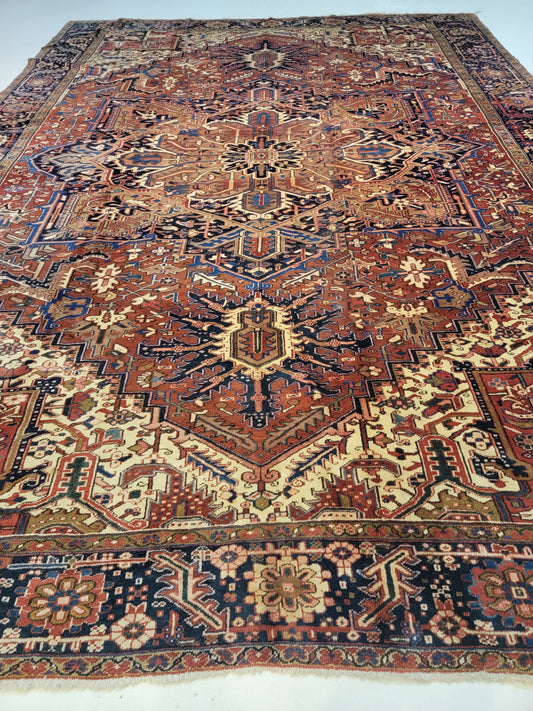 Antique Hand-Knotted Wool Area Rug Heriz 11' x 15'5"