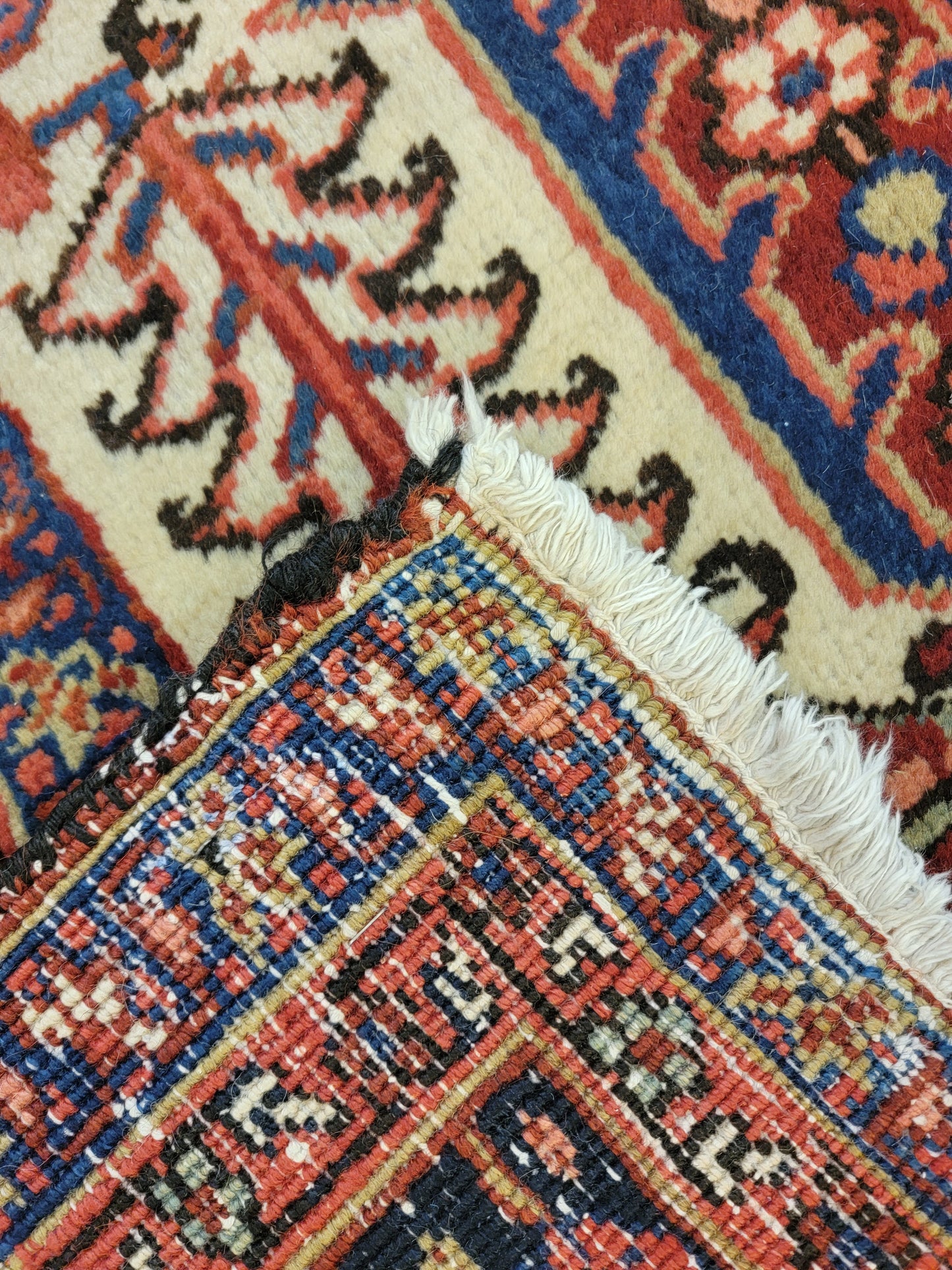 Antique Hand-Knotted Wool Rug Heriz 13'4" x 15'5"