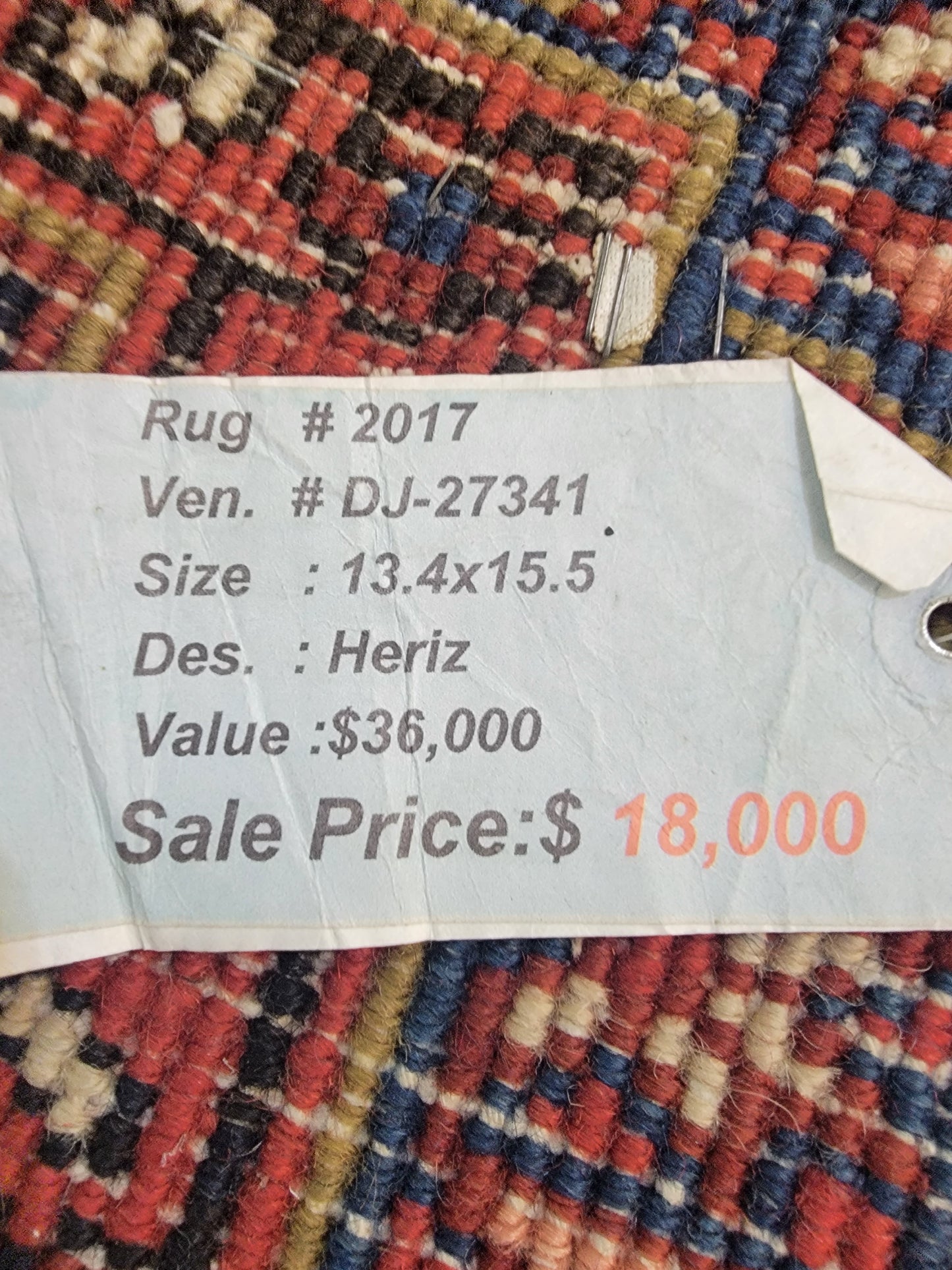 Antique Hand-Knotted Wool Rug Heriz 13'4" x 15'5"