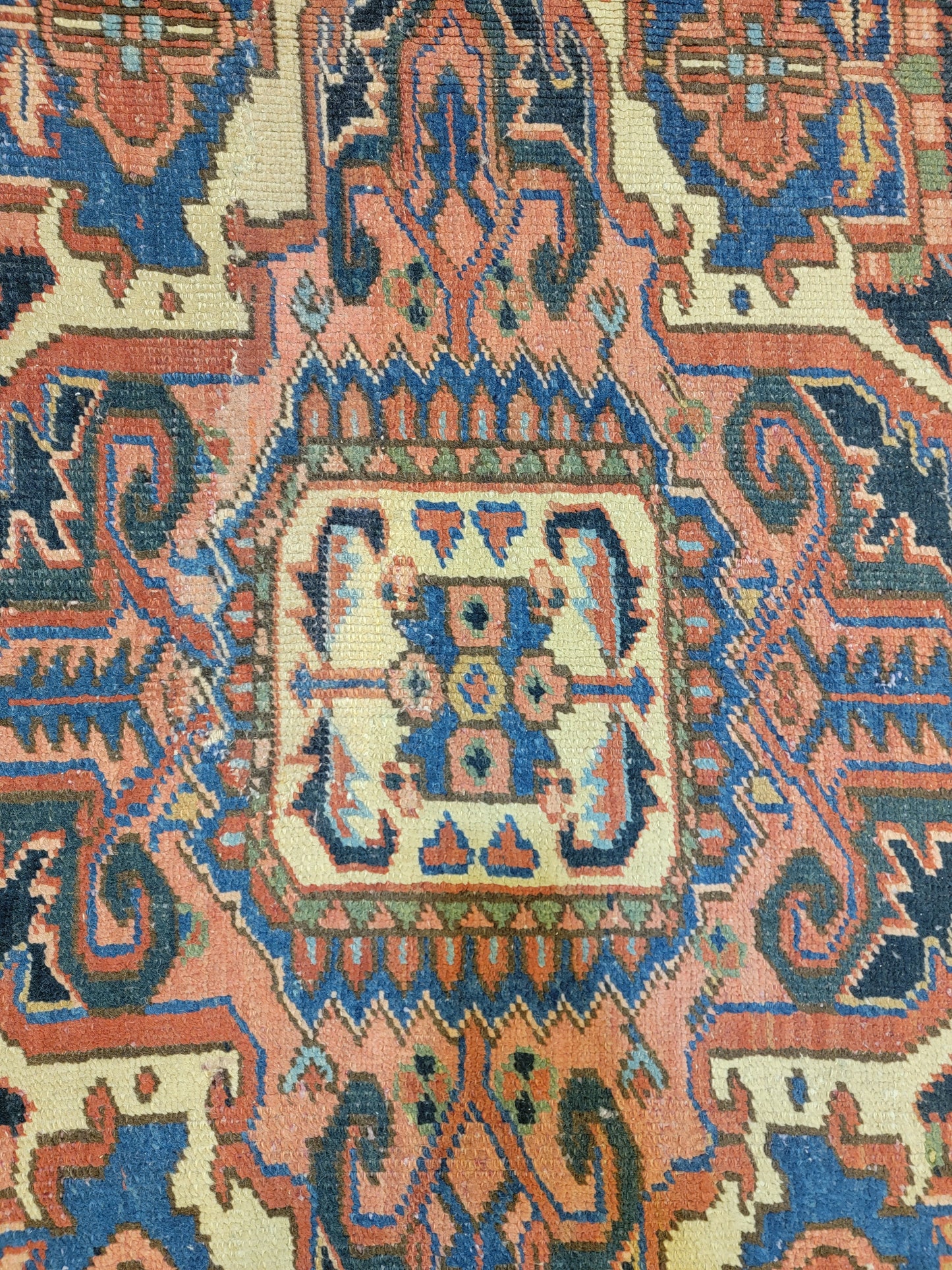 Antique Hand-Knotted Wool Rug Heriz 7'7" x 9'10"