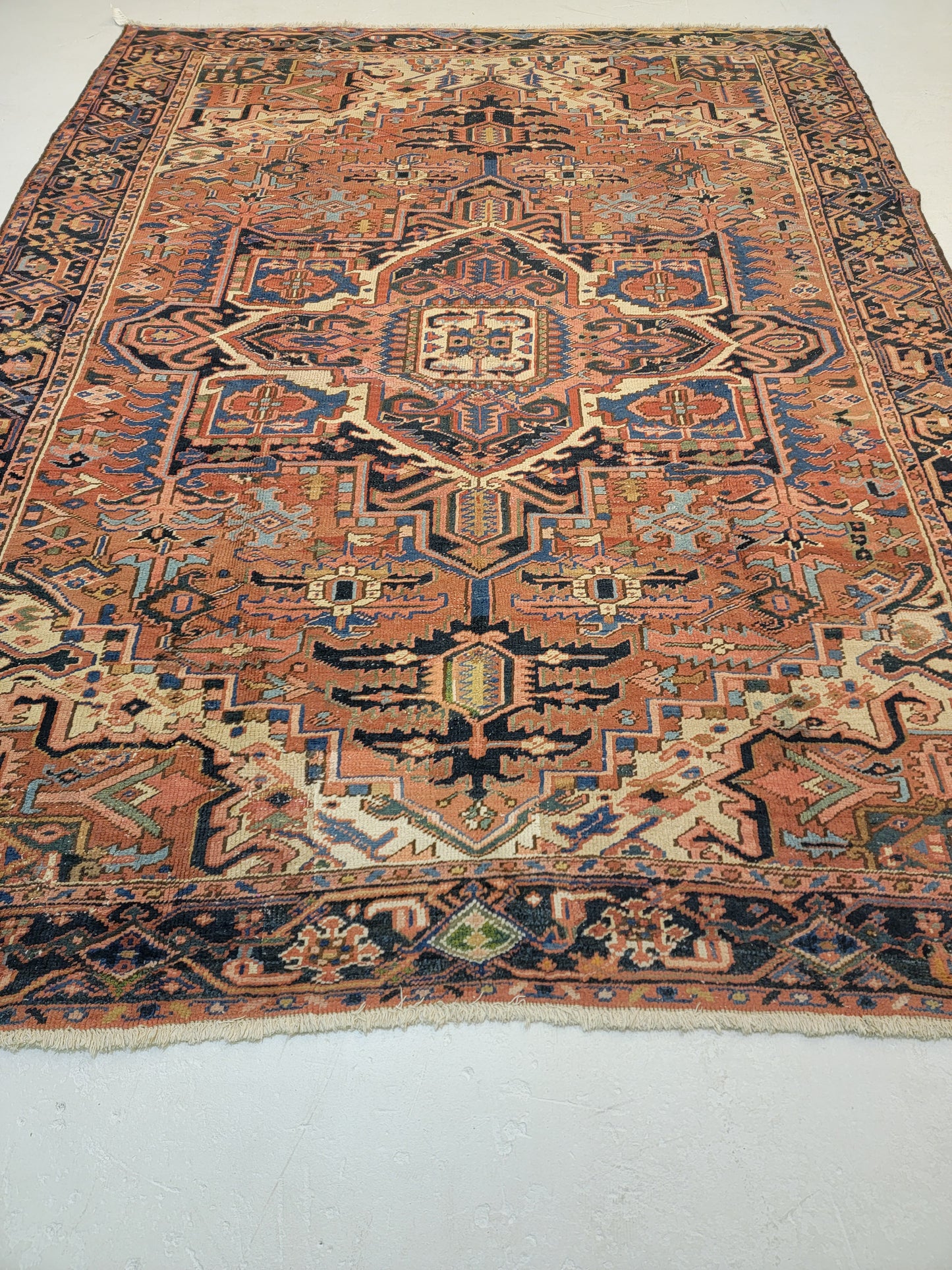 Antique Hand-Knotted Wool Rug Heriz 7'7" x 9'10"
