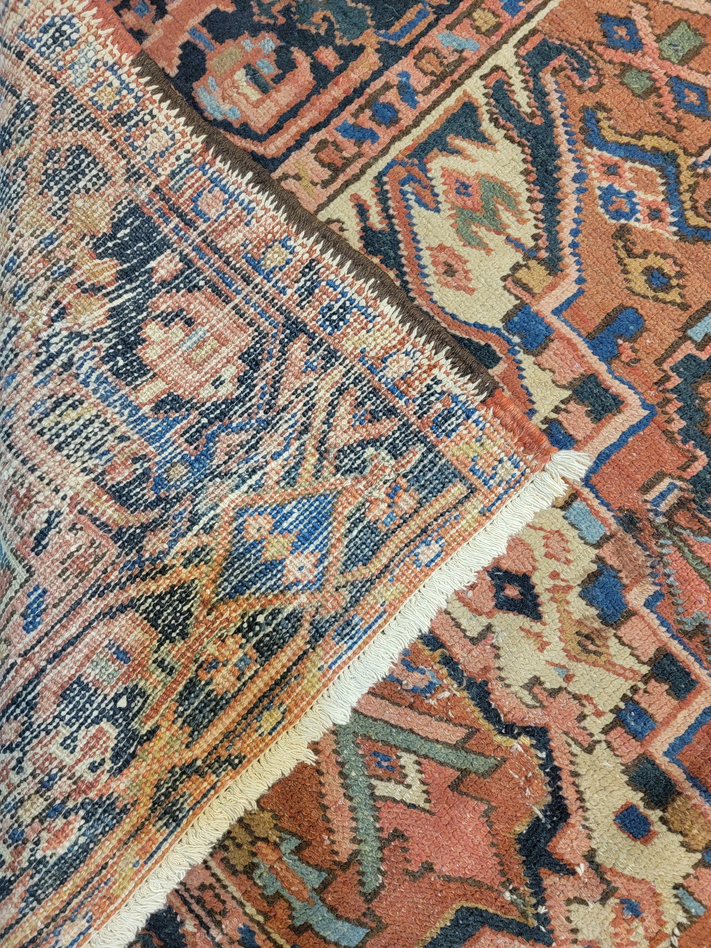 Antique Hand-Knotted Wool Rug Heriz 7'7" x 9'10"