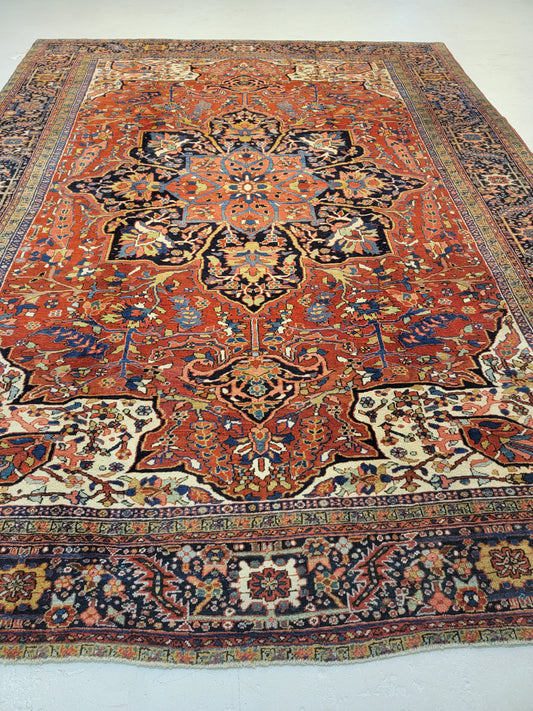 Antique Hand-Knotted Wool Rug Heriz 9'9" x 11'10"