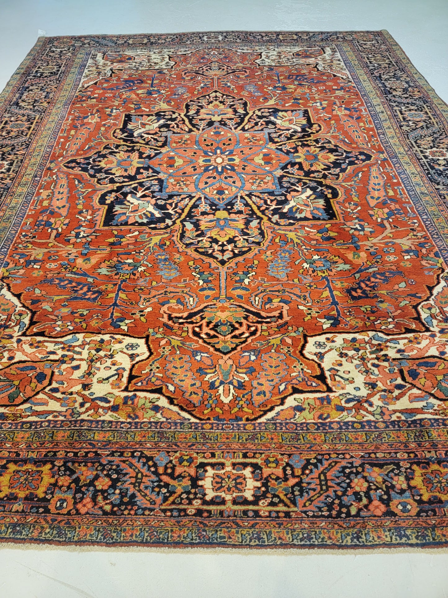 Antique Hand-Knotted Wool Rug Heriz 9'9" x 11'10"