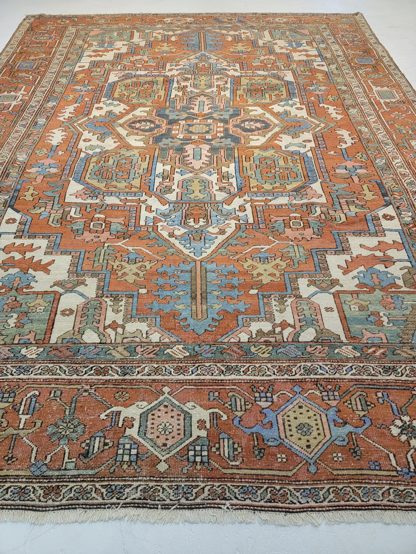 Antique Hand-Knotted Wool Area Rug Serapi Collectible 9'8" x 12'9"