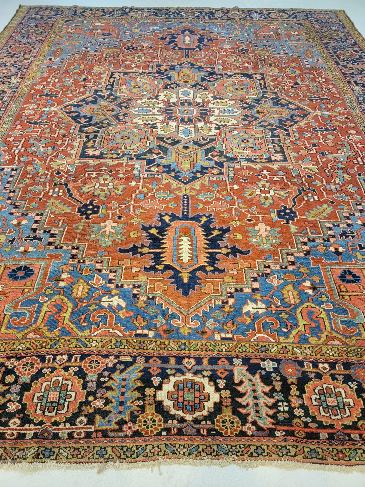 Antique Hand-Knotted Wool Area Rug Heriz Karajeh 10'3" x 12'6"