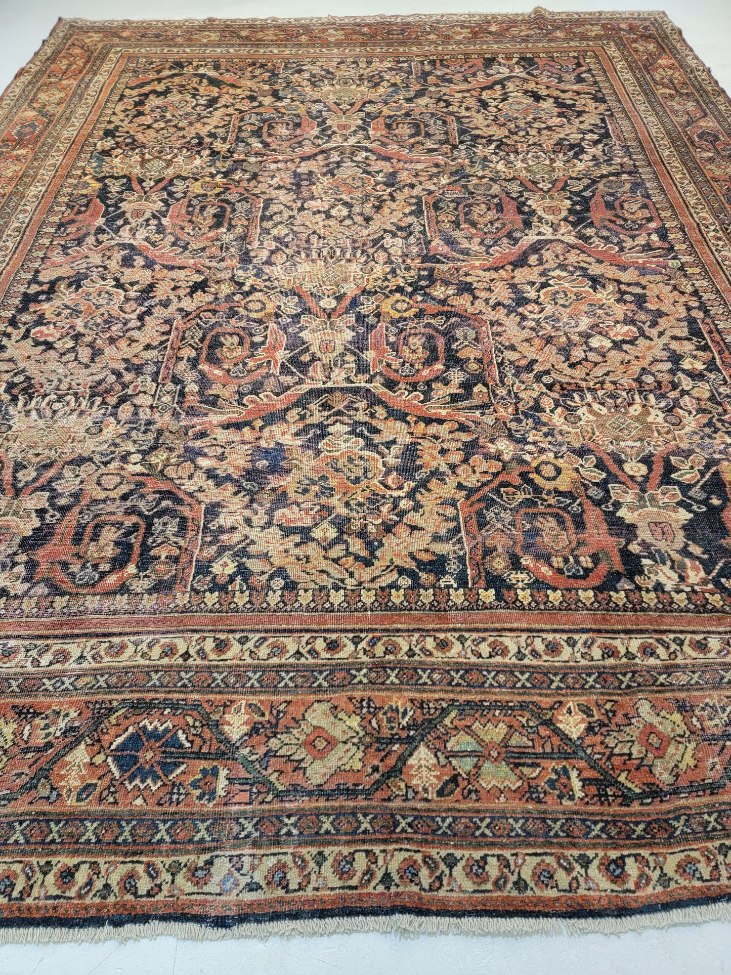 Antique Hand-Knotted Wool Area Rug Meshkabad Mostofi 10'4" x 13'4"