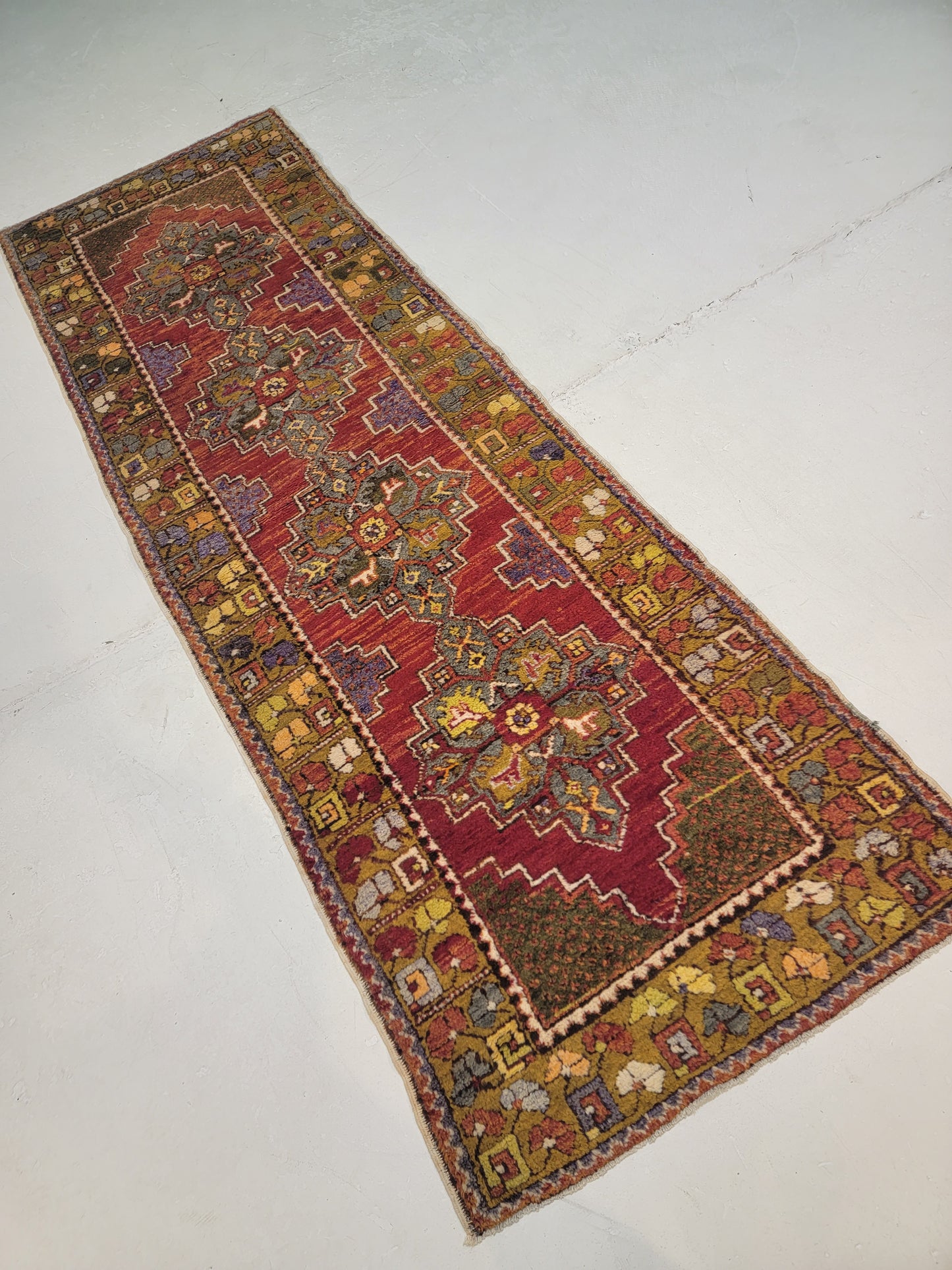 Hand-Knotted Wool Runner Turkish Oushak Anatolian 3' x 9'